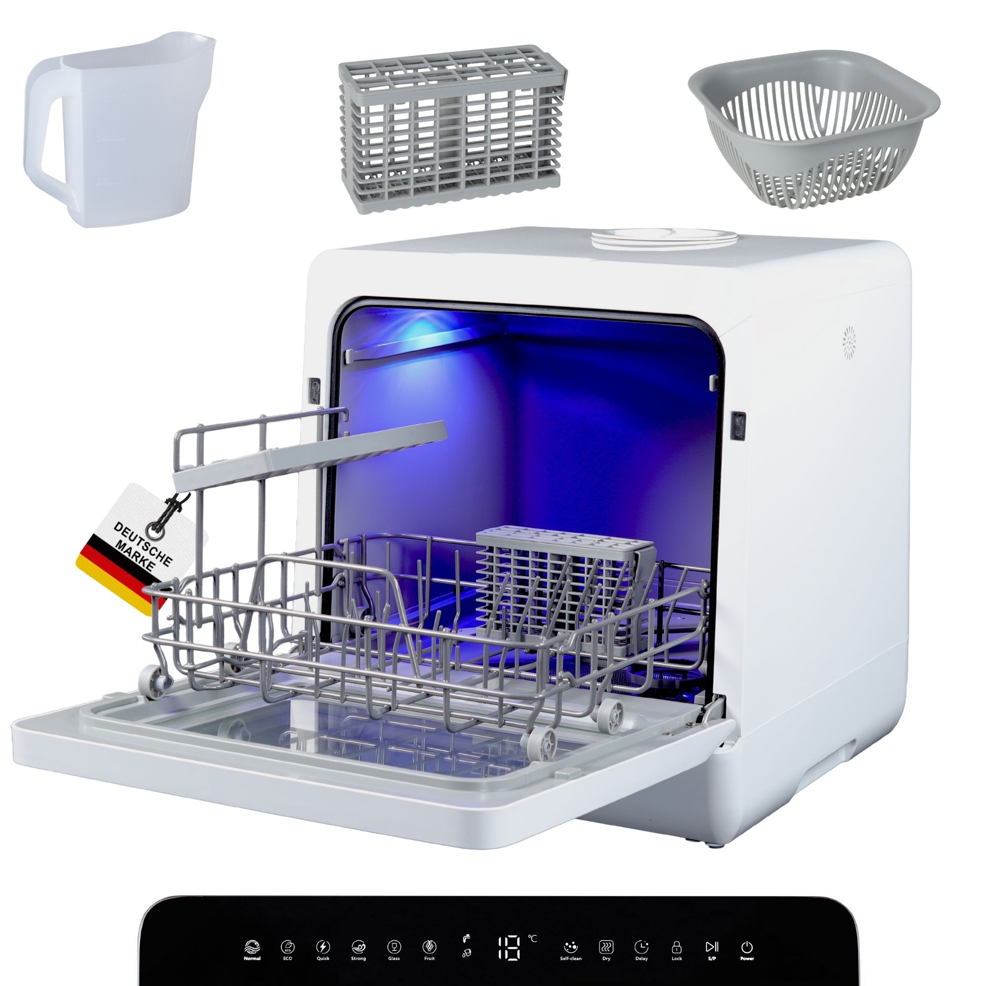 SP9 Dual Mini Geschirrsp&uuml;ler | Tischgeschirrsp&uuml;ler f&uuml;r 1-5 Personen, 8 Programme, 950W | Kleine Sp&uuml;lmaschine freistehend mit LED, Touch, Tank & Wasseranschluss | leise & kompakt - Bild 1