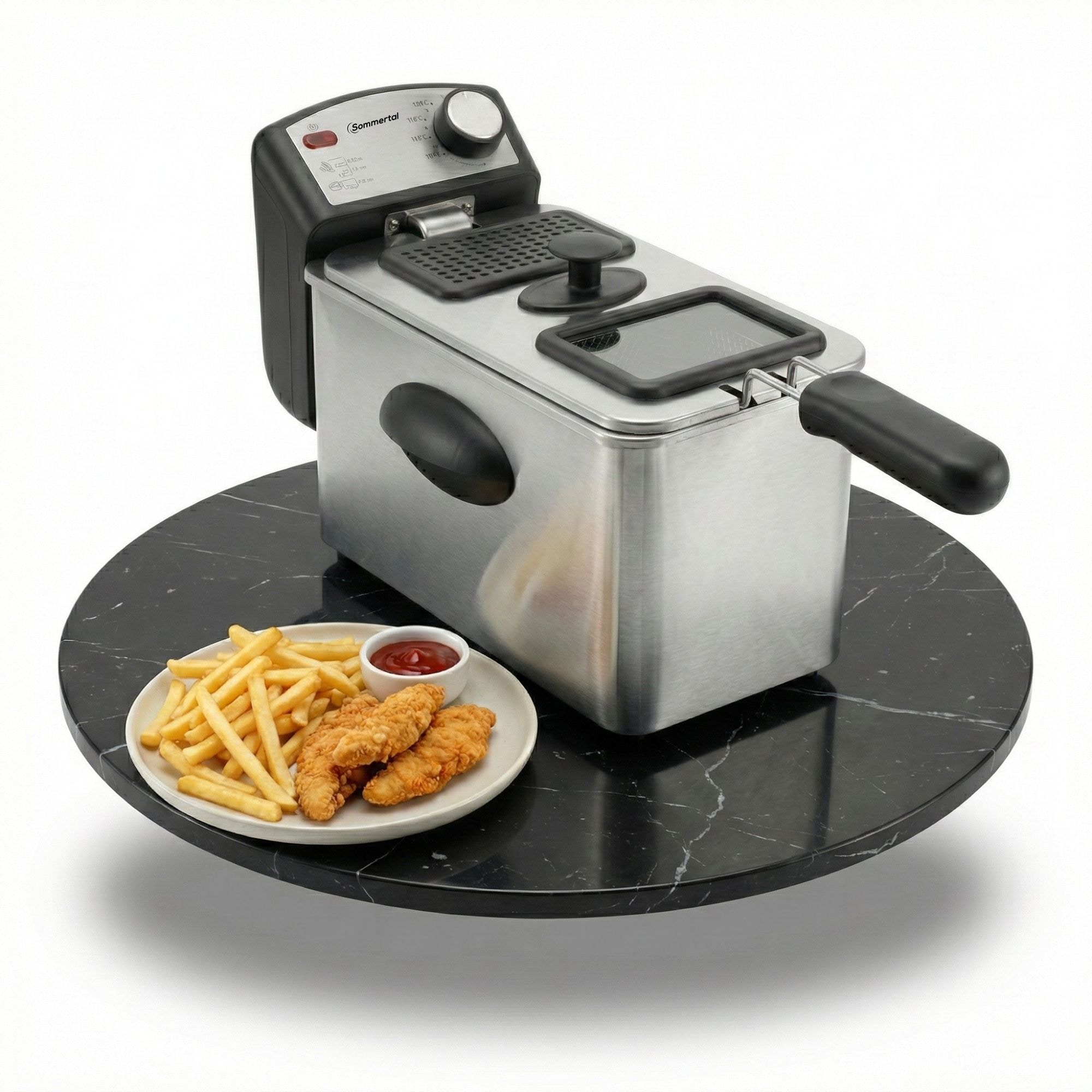 Sommertal Fritteuse 3L 2000W Edelstahl &ndash; &Ouml;l Fritteuse 130&ndash;200&deg;C mit Sichtfenster - Bild 1