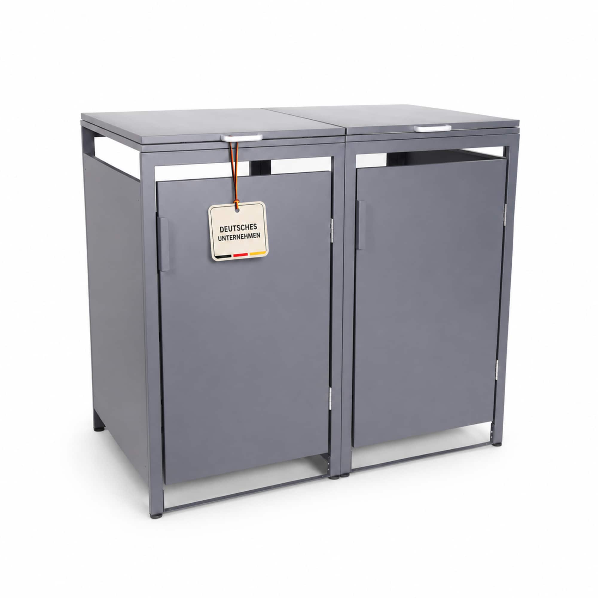 ALBATROS M&uuml;lltonnenbox 2er Hauswandversion, 120L bis 240L, f&uuml;r Zwei Tonnen, verzinktes Metall RAL7016 Anthrazit, offene R&uuml;ckseite, bessere Bel&uuml;ftung, wetterfest, ISO9227, verstellbare F&uuml;&szlig;e - Bild 1