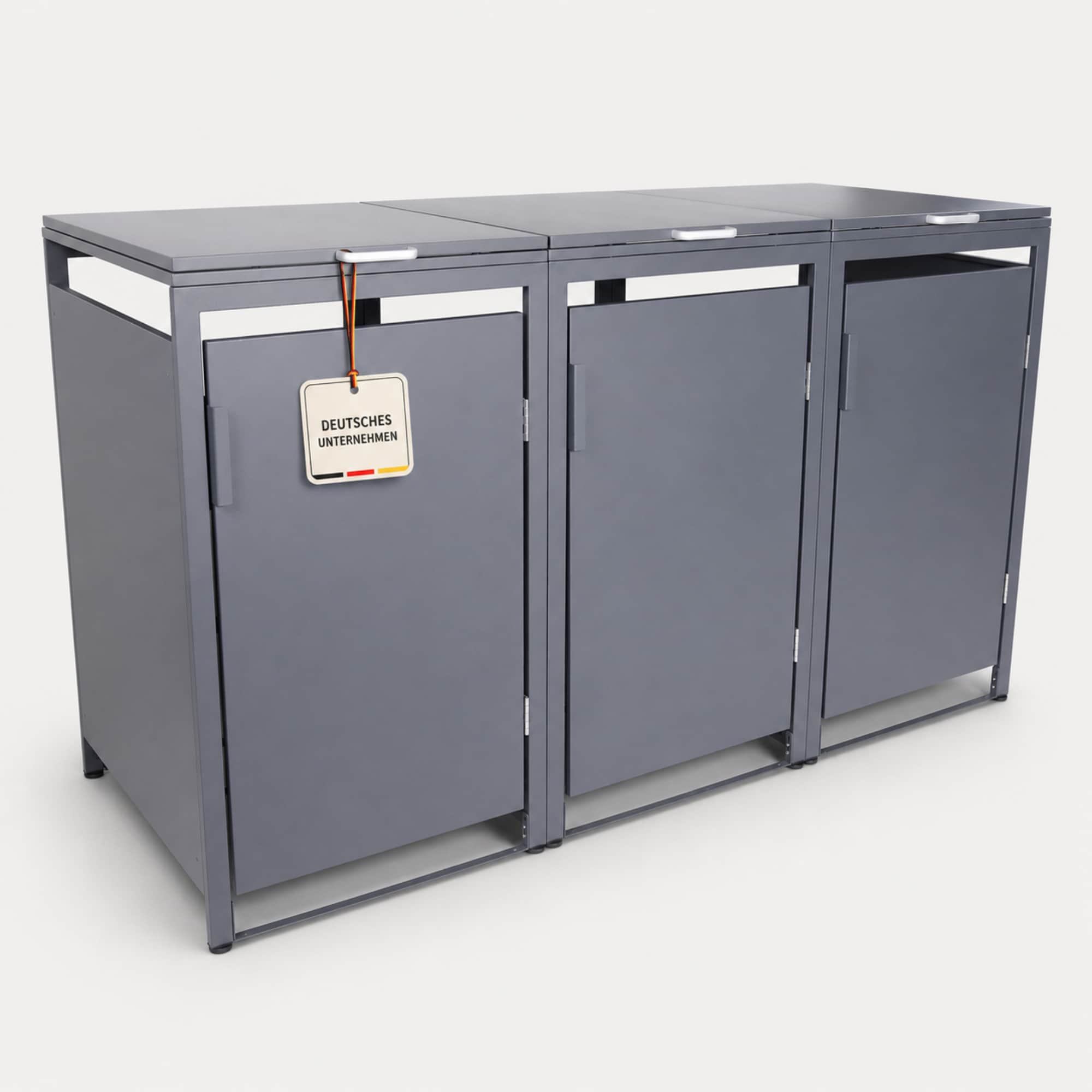 ALBATROS M&uuml;lltonnenbox 3er Hauswandversion, 120L bis 240L, f&uuml;r Drei Tonnen, verzinktes Metall RAL7016 Anthrazit, offene R&uuml;ckseite, bessere Bel&uuml;ftung, wetterfest, ISO9227, verstellbare F&uuml;&szlig;e - Bild 1