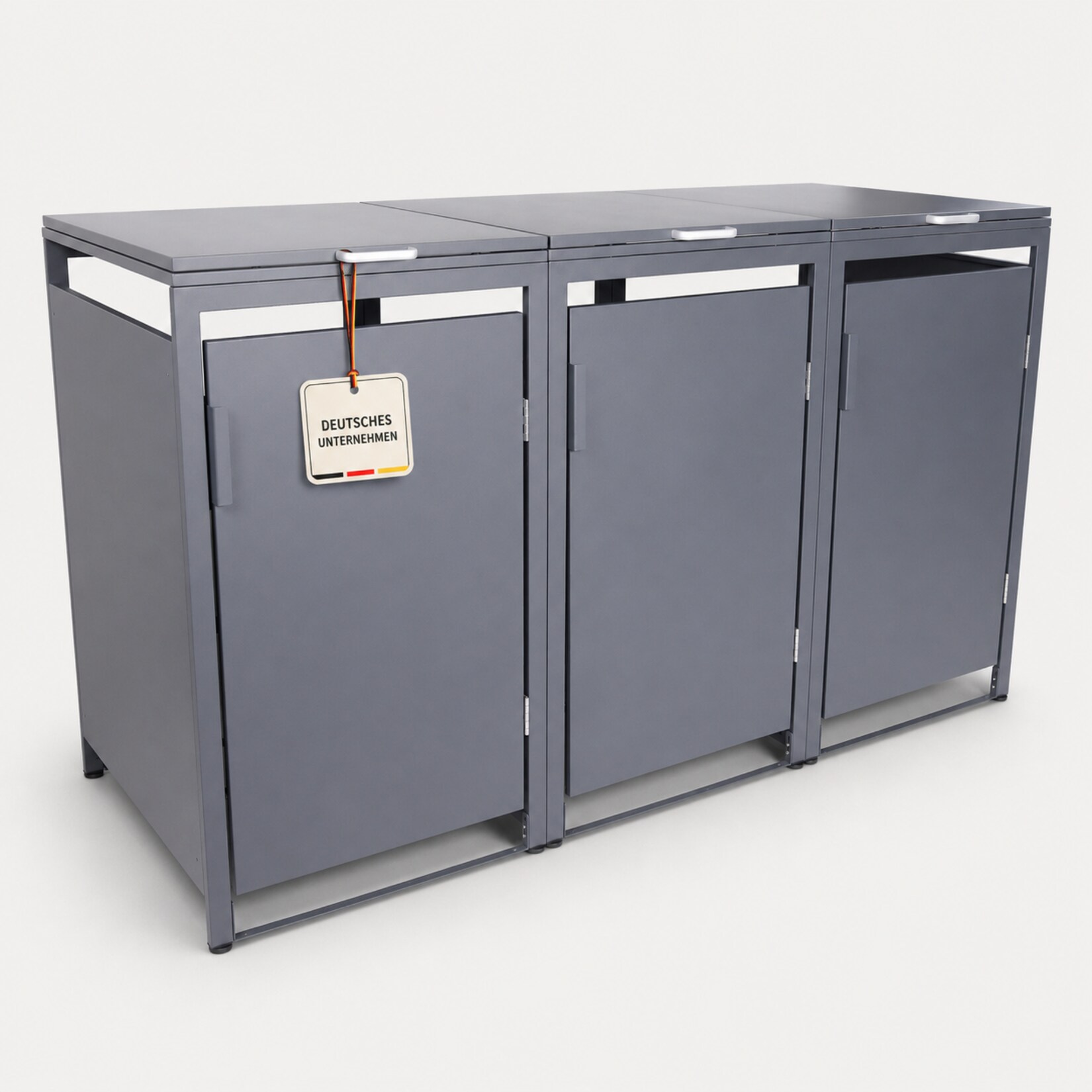 Mülltonnenbox 3er Hauswandversion,  bis 240L, für Drei Tonnen, verzinktes Metall RAL7016 Anthrazit, offene Rückseite, bessere Belüftung, wetterfest, ISO9227, verstellbare Füße