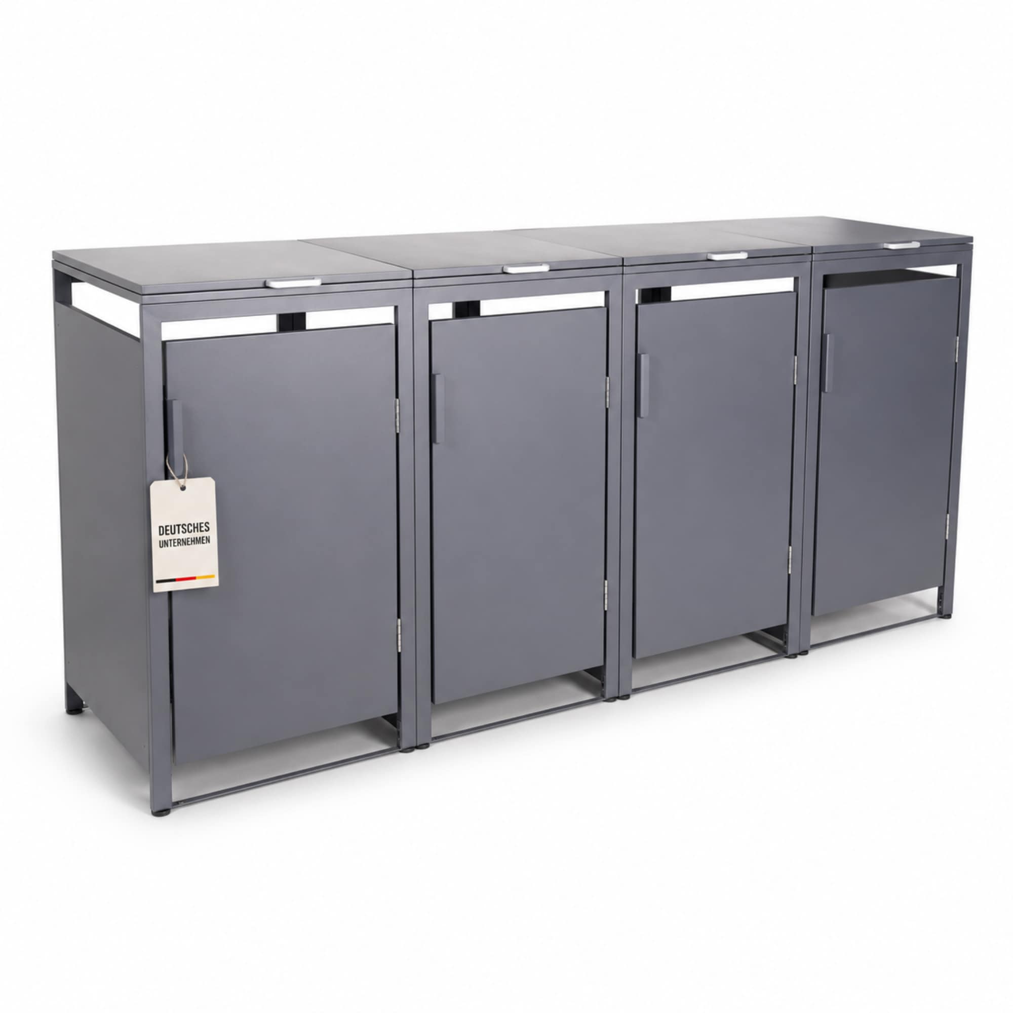 ALBATROS M&uuml;lltonnenbox 4er Hauswandversion, 120L bis 240L, f&uuml;r Vier Tonnen, verzinktes Metall RAL7016 Anthrazit, offene R&uuml;ckseite, bessere Bel&uuml;ftung, wetterfest, ISO9227, verstellbare F&uuml;&szlig;e - Bild 1