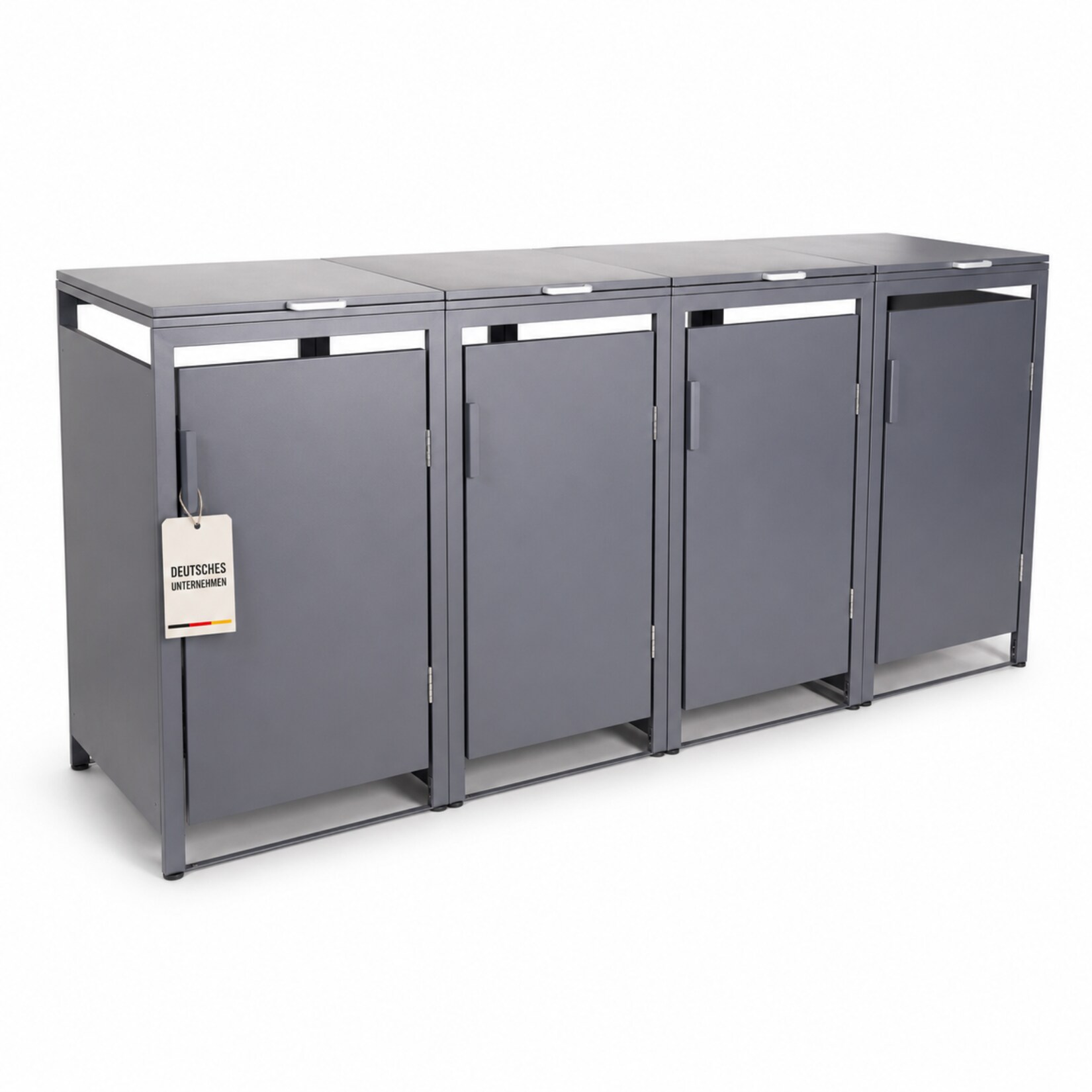 Mülltonnenbox 4er Hauswandversion,  bis 240L, für Vier Tonnen, verzinktes Metall RAL7016 Anthrazit, offene Rückseite, bessere Belüftung, wetterfest, ISO9227, verstellbare Füße
