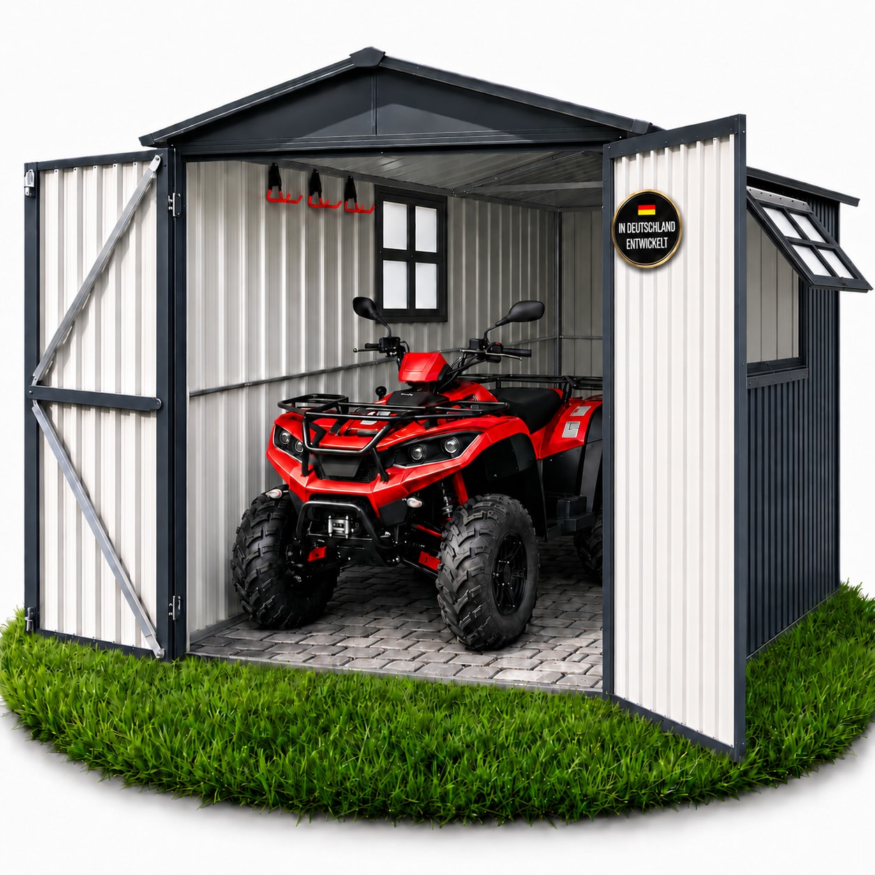 Albatros Premium Quad-Garage &ndash; verzinktes Metall in Anthrazit (RAL 7016) | 201,4 &times; 328,6 &times; 190,9 cm | Quad-Unterstellplatz | wetterfest - Bild 1