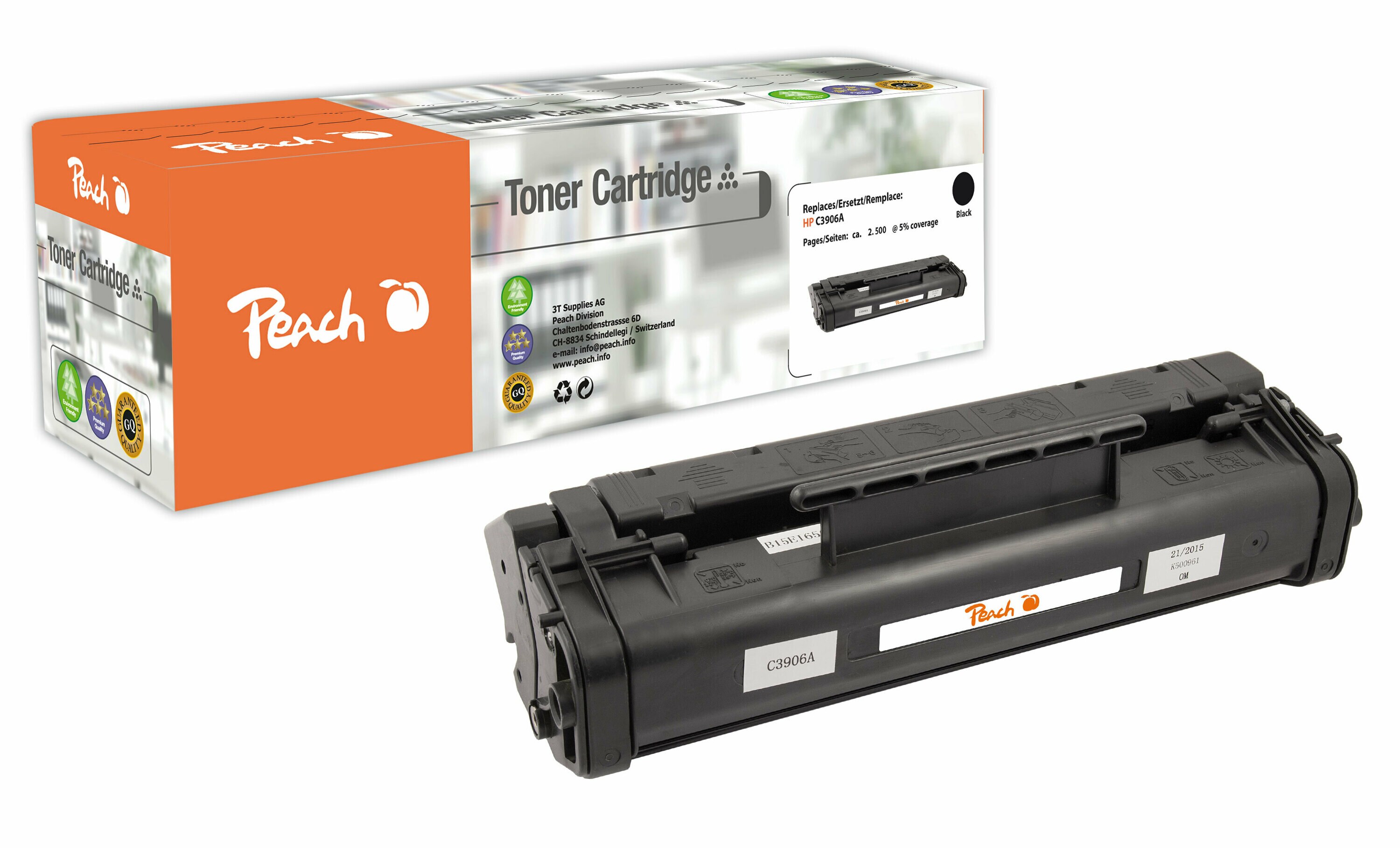 Peach HP 06 ABK Toner bk ersetzt Canon, HP No. 06ABK, EP-A/AX, C3906A f&uuml;r z.B. Canon ISensys LBP -460, Canon ISensys LBP -465, Canon LBP -210 (wiederaufbereitet) - Bild 1