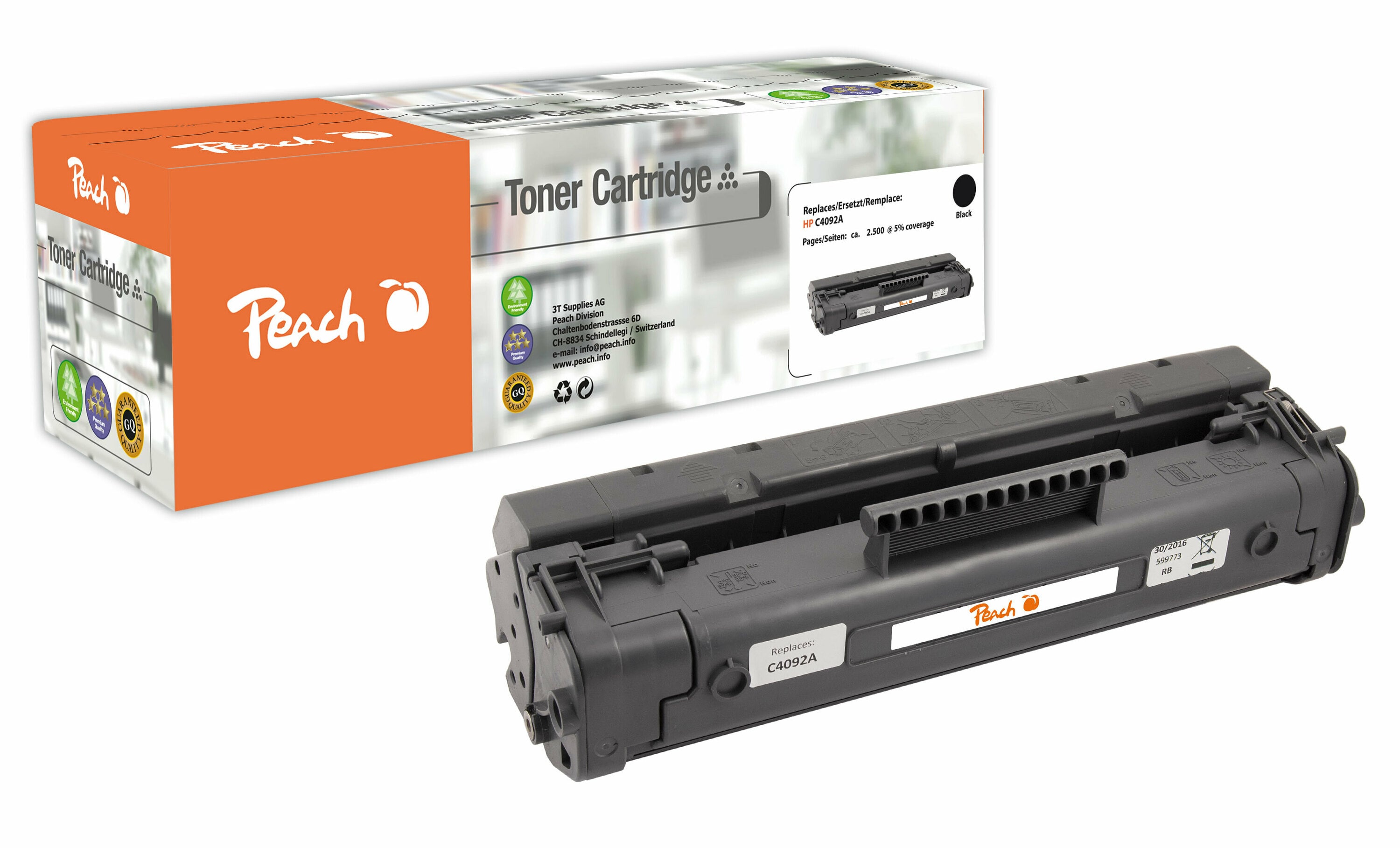 Peach HP 92 A Toner bk ersetzt Canon, HP No. 92A, EP-22, C4092A, 1550A003 f&uuml;r z.B. Canon ISensys LBP -800, Canon ISensys LBP -810, Canon LBP -1100 (wiederaufbereitet) - Bild 1
