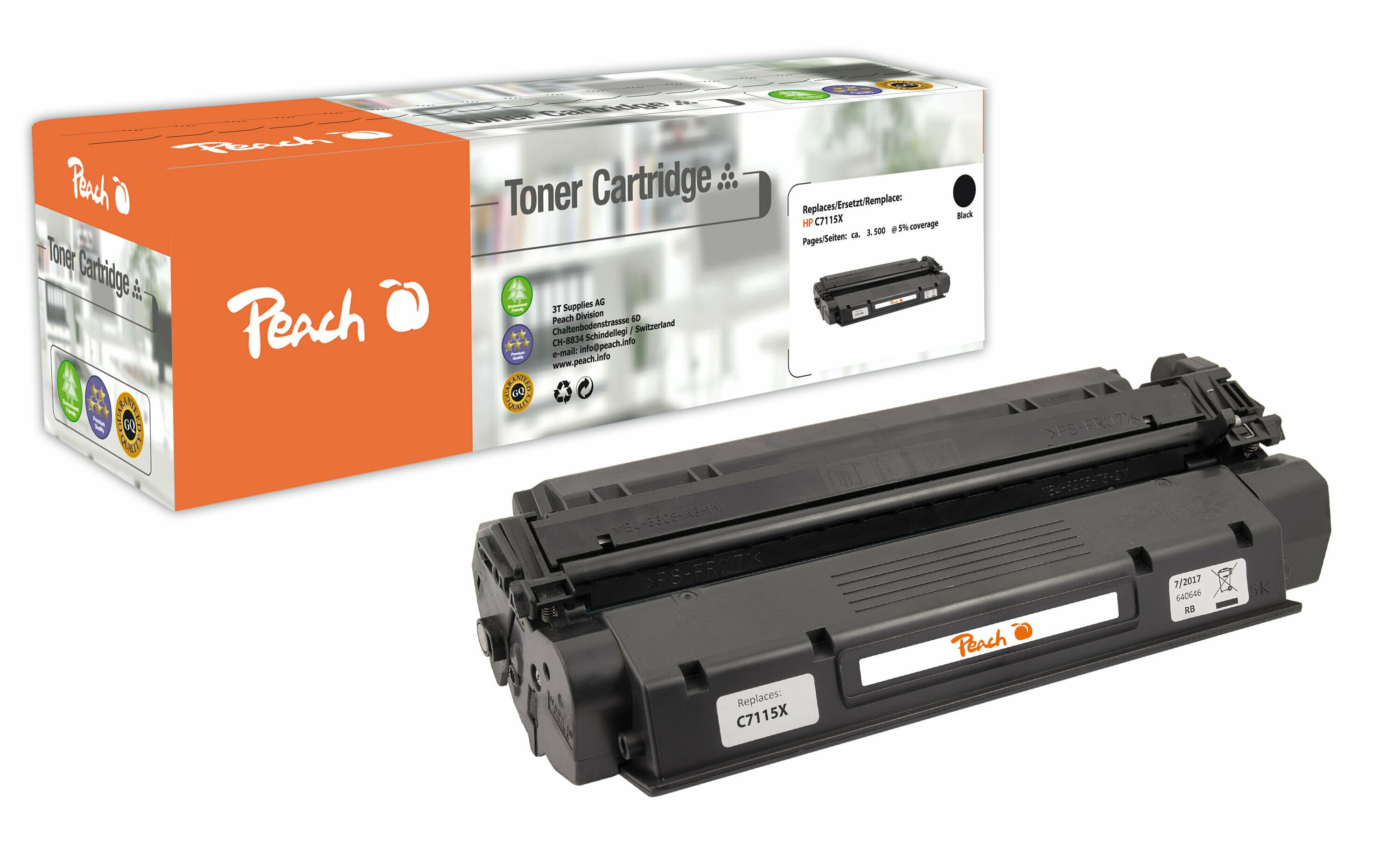 Peach HP 15 XBK Toner XL bk ersetzt HP No. 15X BK, EP-25, C7115X f&uuml;r z.B. HP LaserJet 1200 N, HP LaserJet 1200, HP LaserJet 1200 SE (wiederaufbereitet) - Bild 1