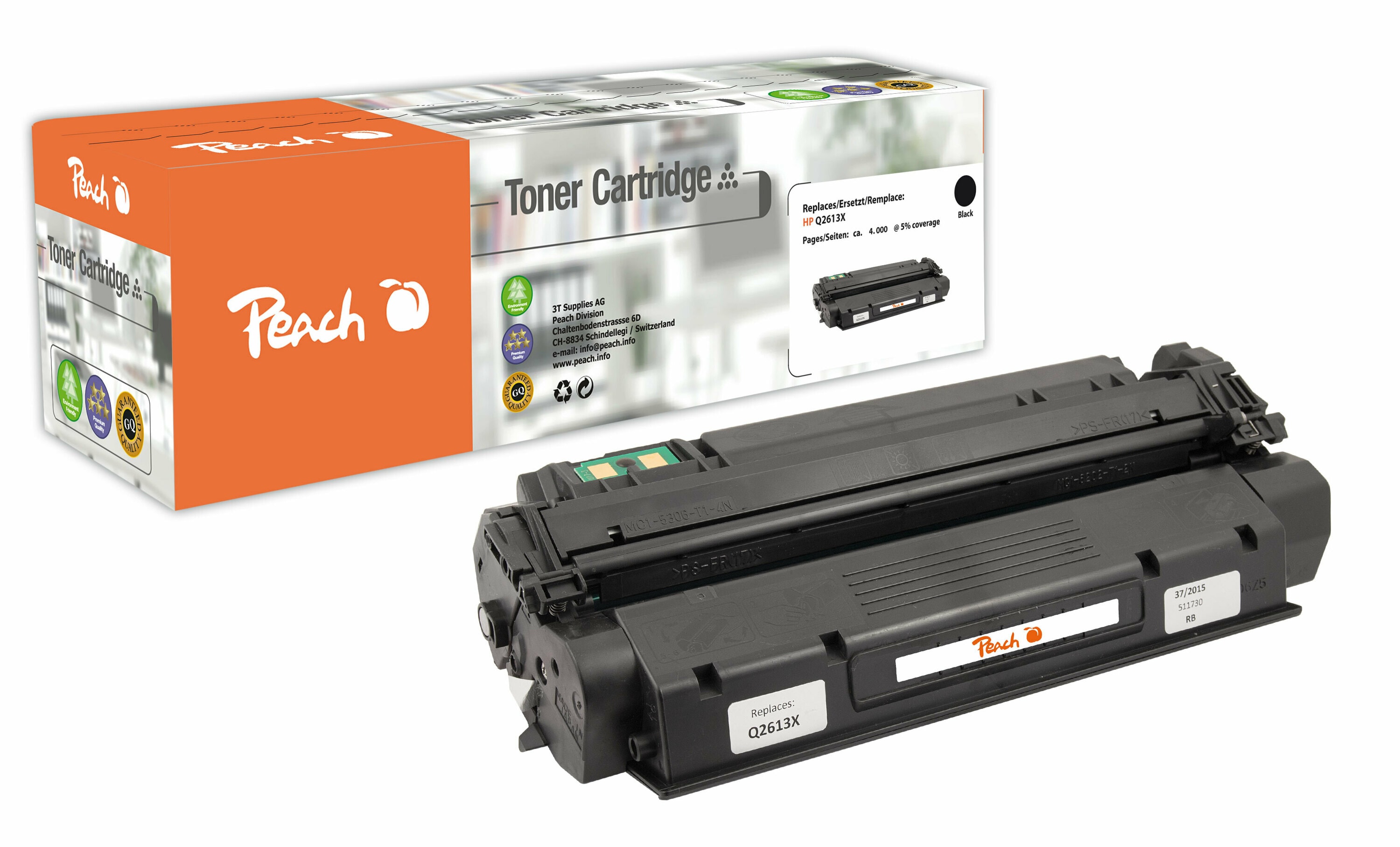 Peach HP 13 XBK Toner XL bk ersetzt HP No. 13X BK, Q2613X f&uuml;r z.B. HP LaserJet 1300, HP LaserJet 1300 N, HP LaserJet 1300 T, HP LaserJet 1300 XI (wiederaufbereitet) - Bild 1