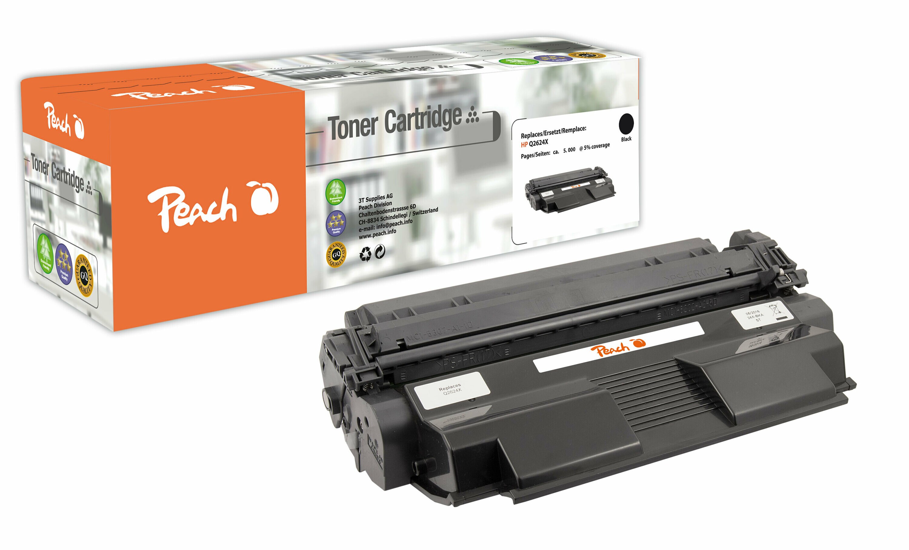 Peach HP 24 X Toner XL bk ersetzt HP No. 24X, Q2624X f&uuml;r z.B. HP LaserJet 1150 (wiederaufbereitet) - Bild 1