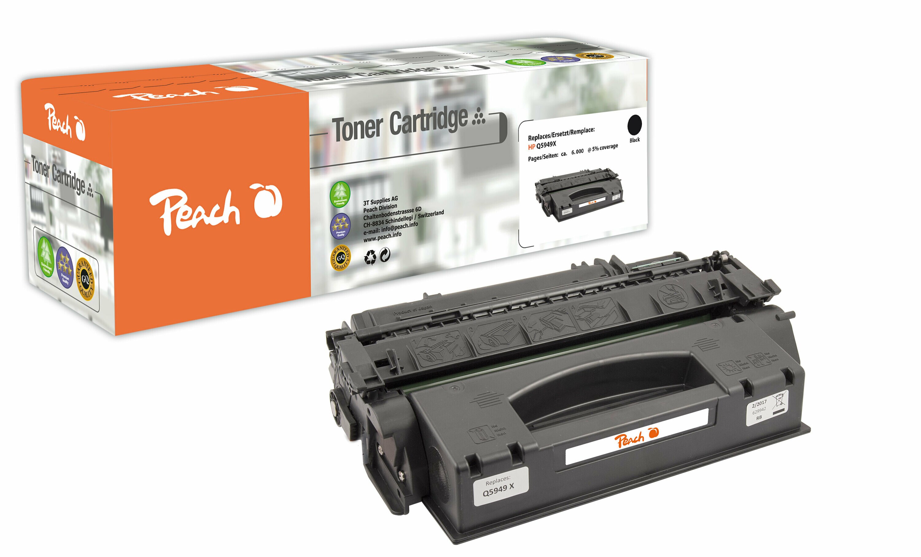 Peach HP 49 XBK Toner XL bk ersetzt Canon, HP No. 49X BK, CRG-708H, Q5949X f&uuml;r z.B. Canon ISensys LBP -3300, Canon ISensys LBP -3360 (wiederaufbereitet) - Bild 1