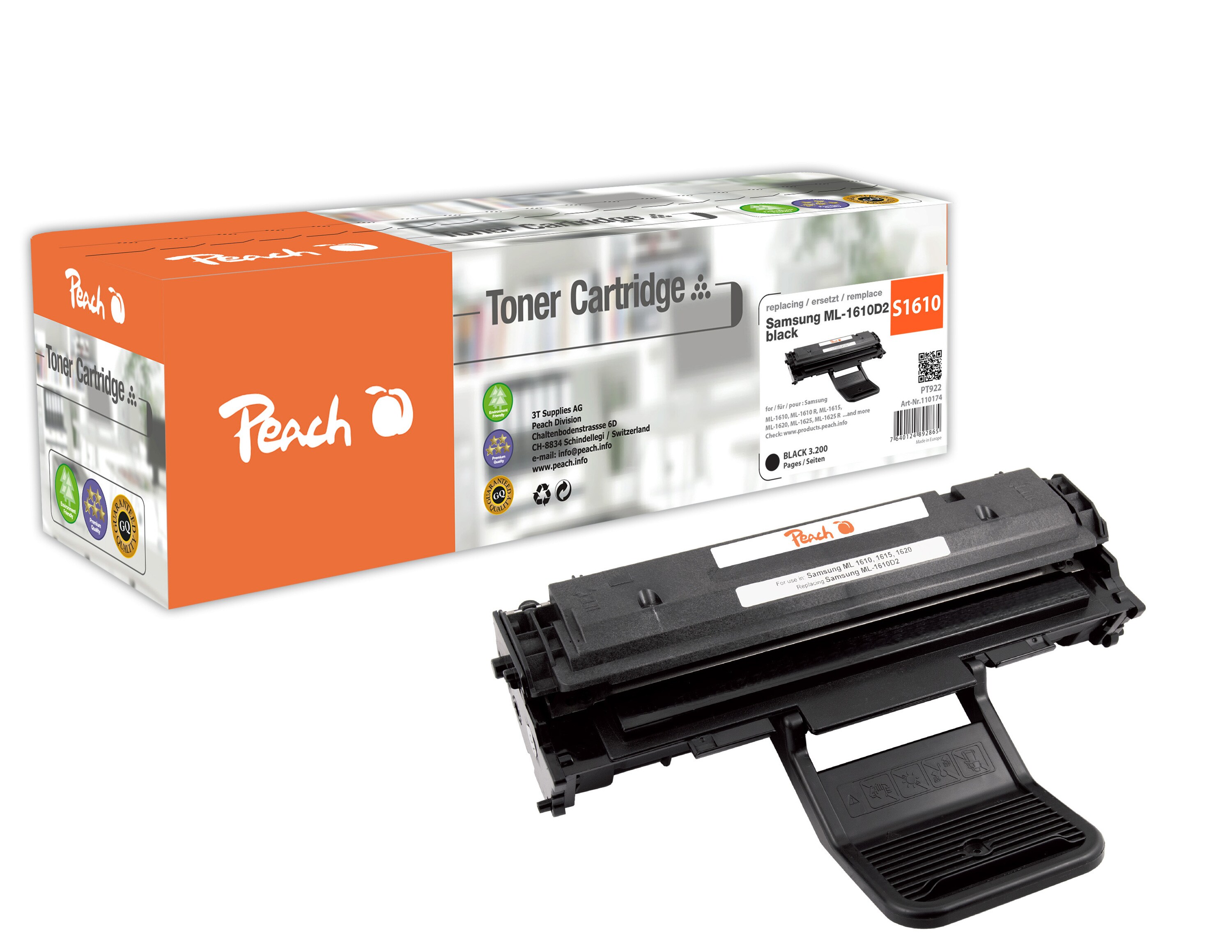 Peach S119  Toner bk ersetzt Samsung MLT-D119S/ELS, SU863A f&uuml;r z.B. Samsung ML -1610, Samsung ML -1610 R, Samsung ML -1615, Samsung ML -1620 (wiederaufbereitet) - Bild 1