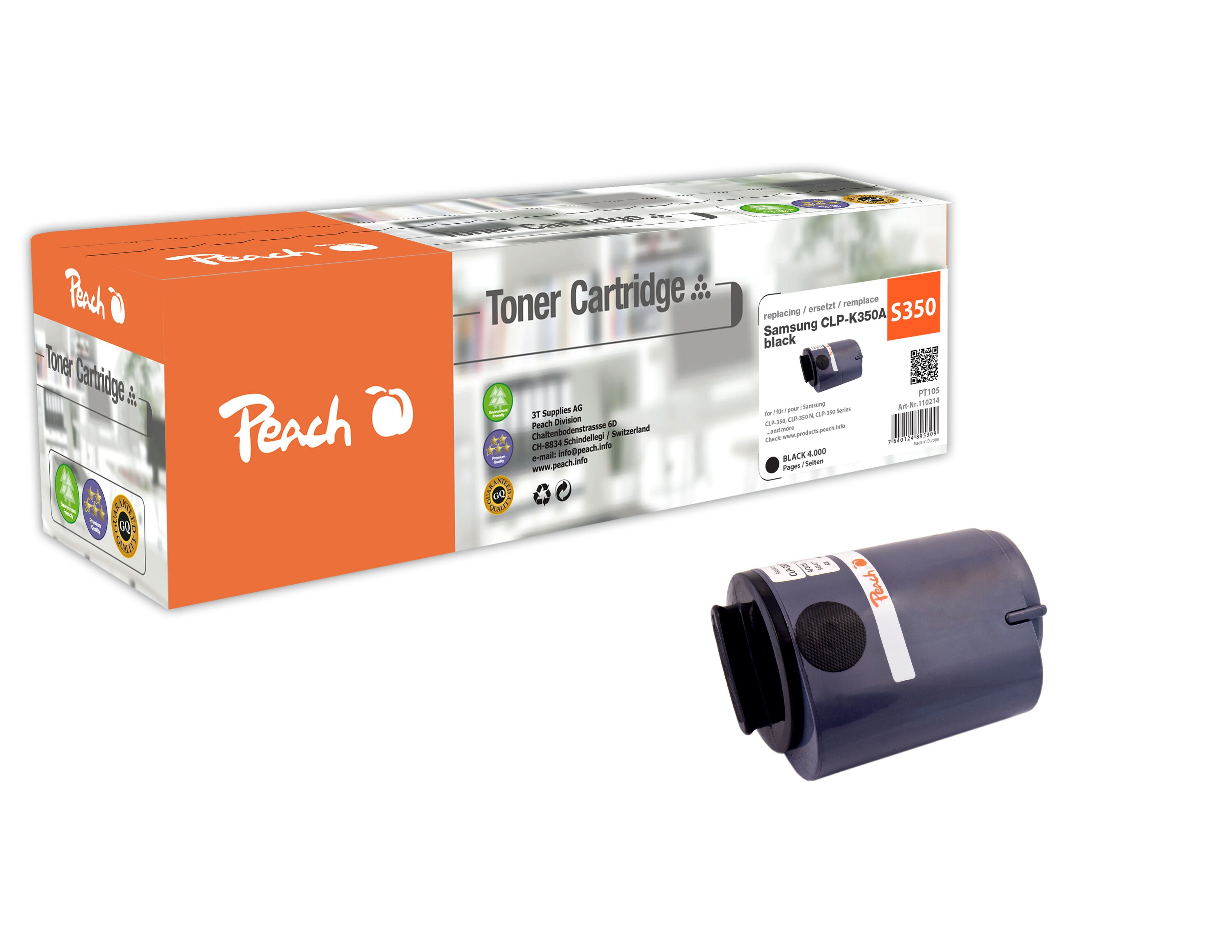 Peach S350  Toner bk ersetzt Samsung CLP-K350A/ELS f&uuml;r z.B. Samsung CLP -350, Samsung CLP -350 N (wiederaufbereitet) - Bild 1