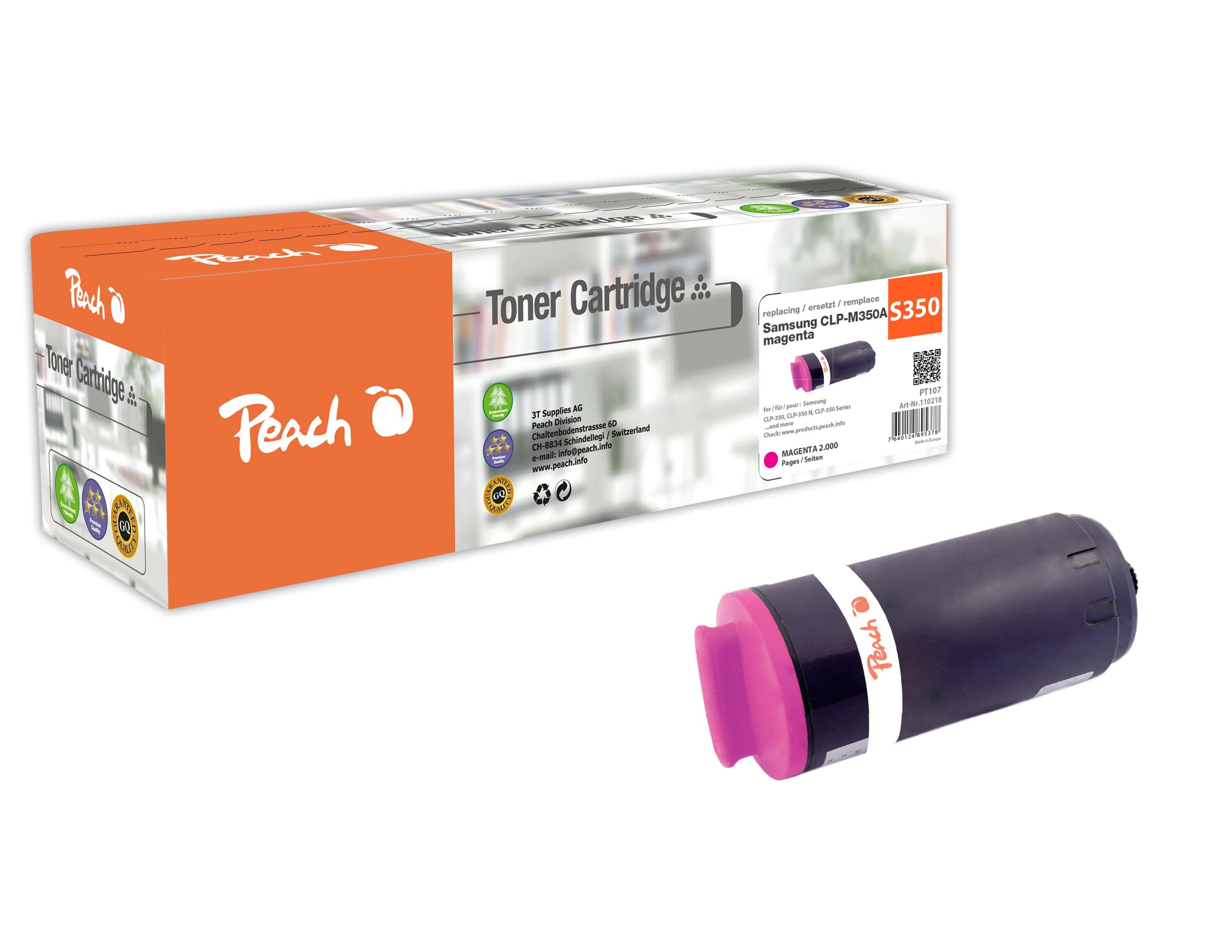 Peach S350  Toner ma ersetzt Samsung CLP-M350A/ELS f&uuml;r z.B. Samsung CLP -350, Samsung CLP -350 N (wiederaufbereitet) - Bild 1
