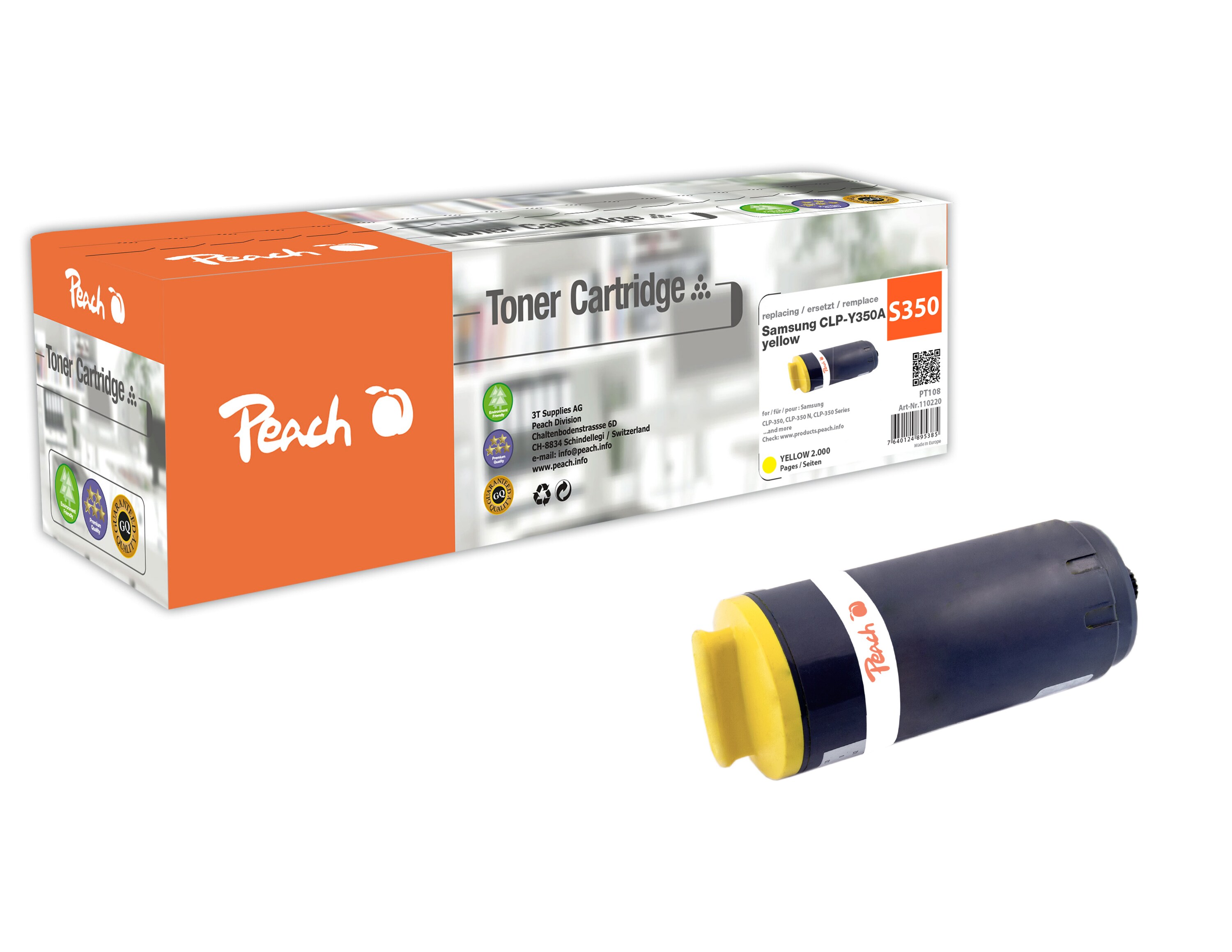 Peach S350  Toner ye ersetzt Samsung CLP-Y350A/ELS f&uuml;r z.B. Samsung CLP -350, Samsung CLP -350 N (wiederaufbereitet) - Bild 1
