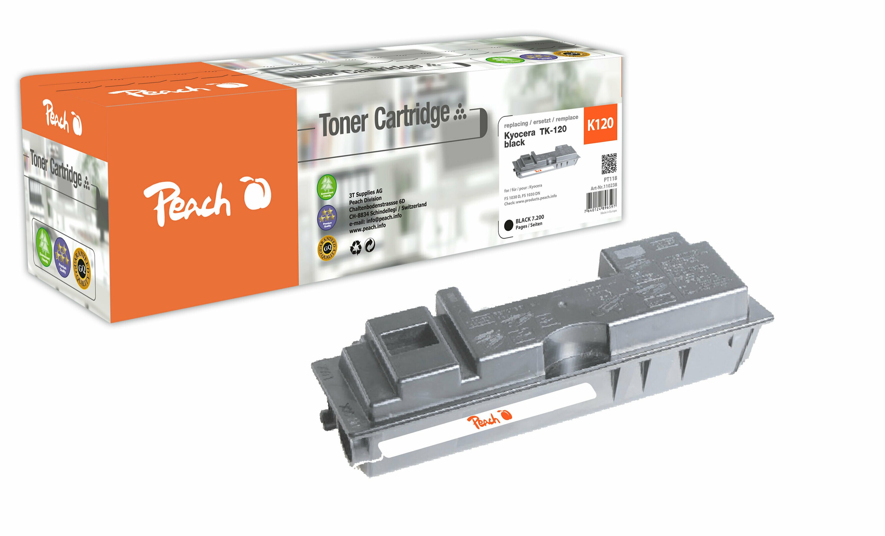 Peach K120  Toner bk ersetzt Kyocera TK-120 f&uuml;r z.B. Kyocera FS -1030 D, Kyocera FS -1030 DN (wiederaufbereitet) - Bild 1