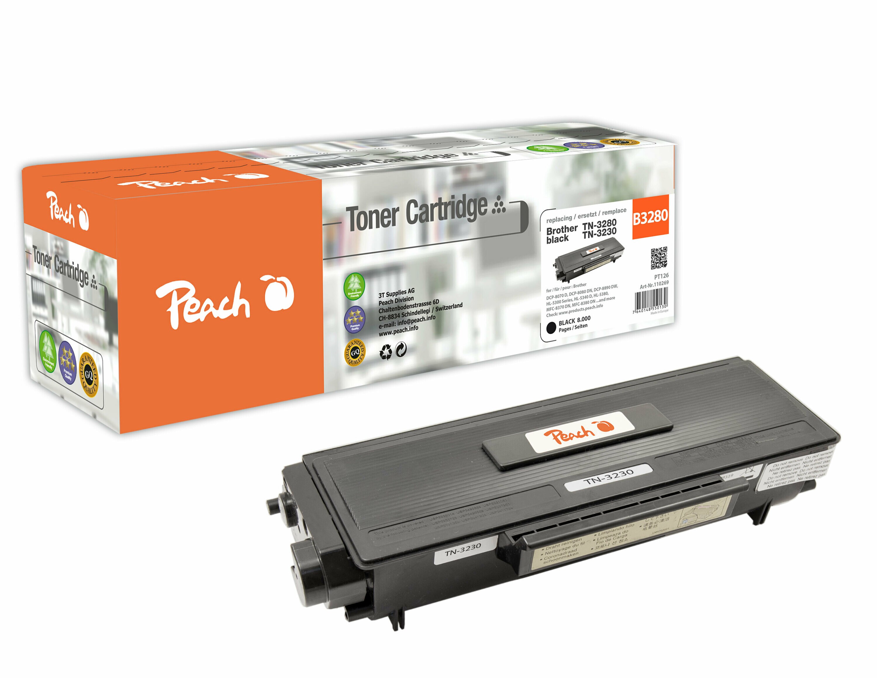 Peach B3280  Toner XL bk ersetzt Brother TN-3280 f&uuml;r z.B. Brother DCP -8070 D, Brother DCP -8080 DN, Brother DCP -8085 DN, Brother DCP -8800 (wiederaufbereitet) - Bild 1