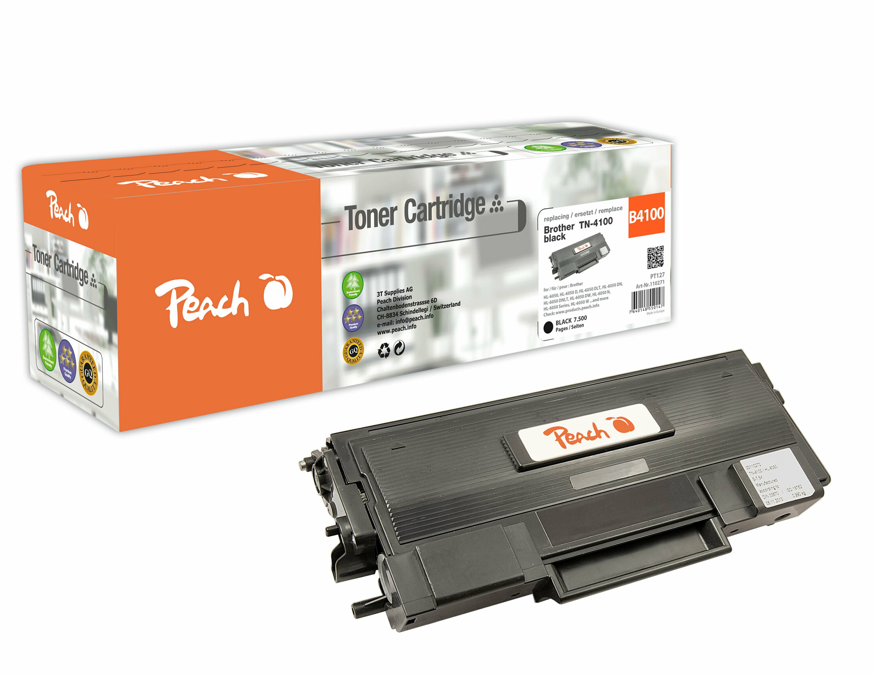 Peach B4100  Toner bk ersetzt Brother TN-4100 f&uuml;r z.B. Brother HL -6050, Brother HL -6050 D, Brother HL -6050 DLT, Brother HL -6050 DN (wiederaufbereitet) - Bild 1