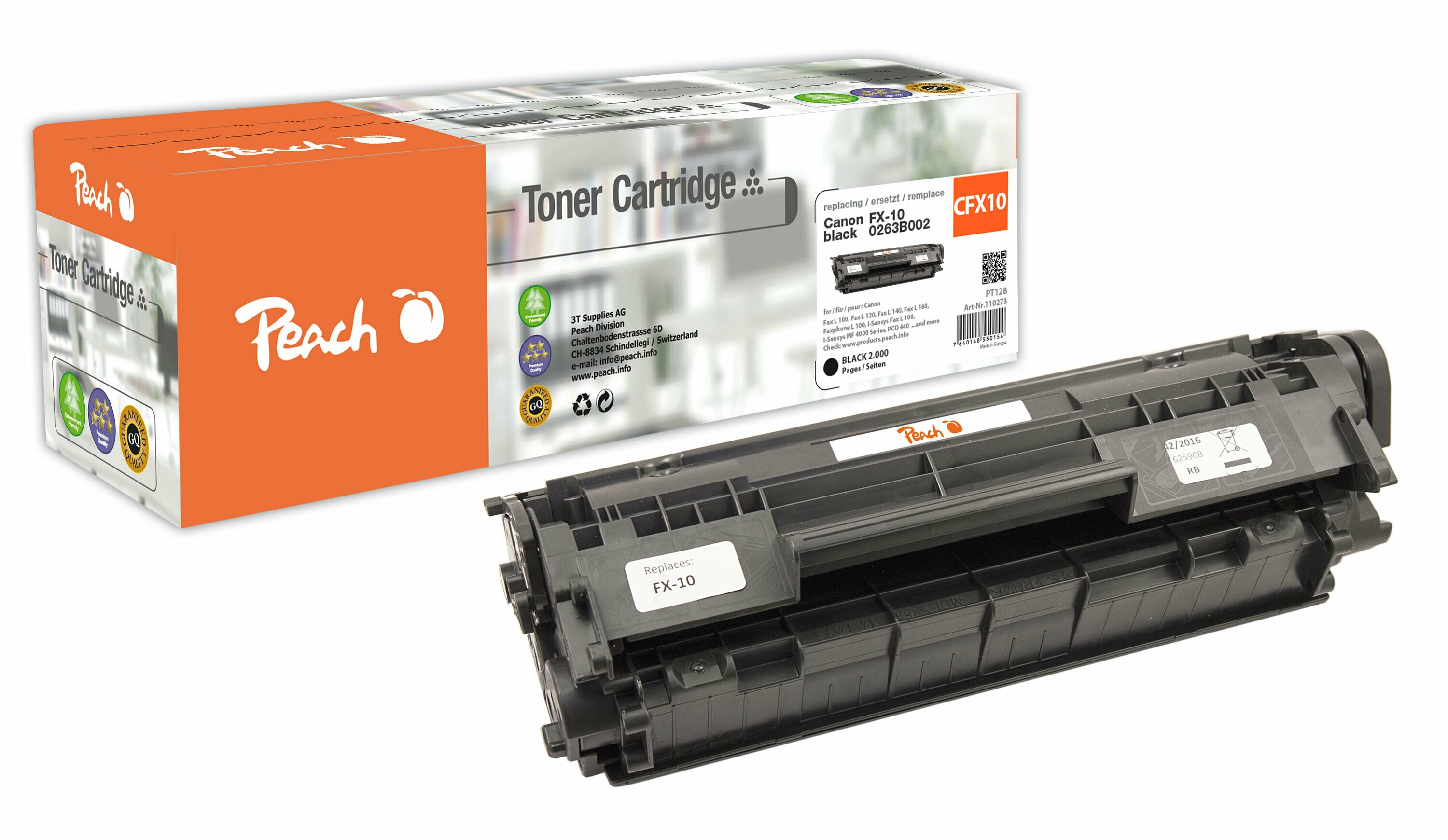 Peach CFX10  Toner bk ersetzt Canon FX-10, 0263B002 f&uuml;r z.B. Canon Fax L 100, Canon Fax L 120, Canon Fax L 140, Canon Fax L 160, Canon Fax L 95 (wiederaufbereitet) - Bild 1