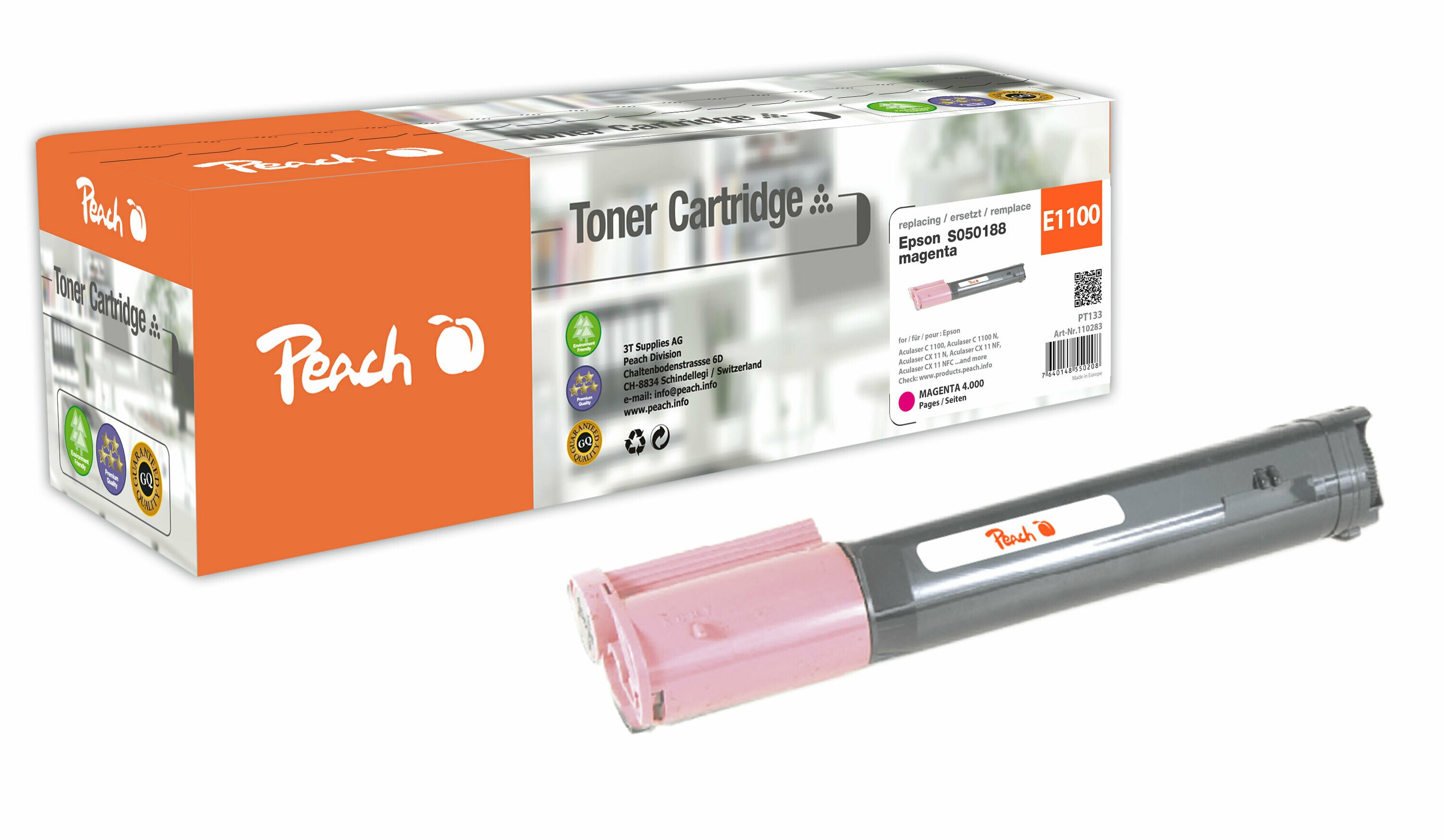 Peach E050  Toner ma ersetzt Epson S050188, C13S050188 f&uuml;r z.B. Epson Aculaser C 1100, Epson Aculaser C 1100 N, Epson Aculaser CX 11 N (wiederaufbereitet) - Bild 1