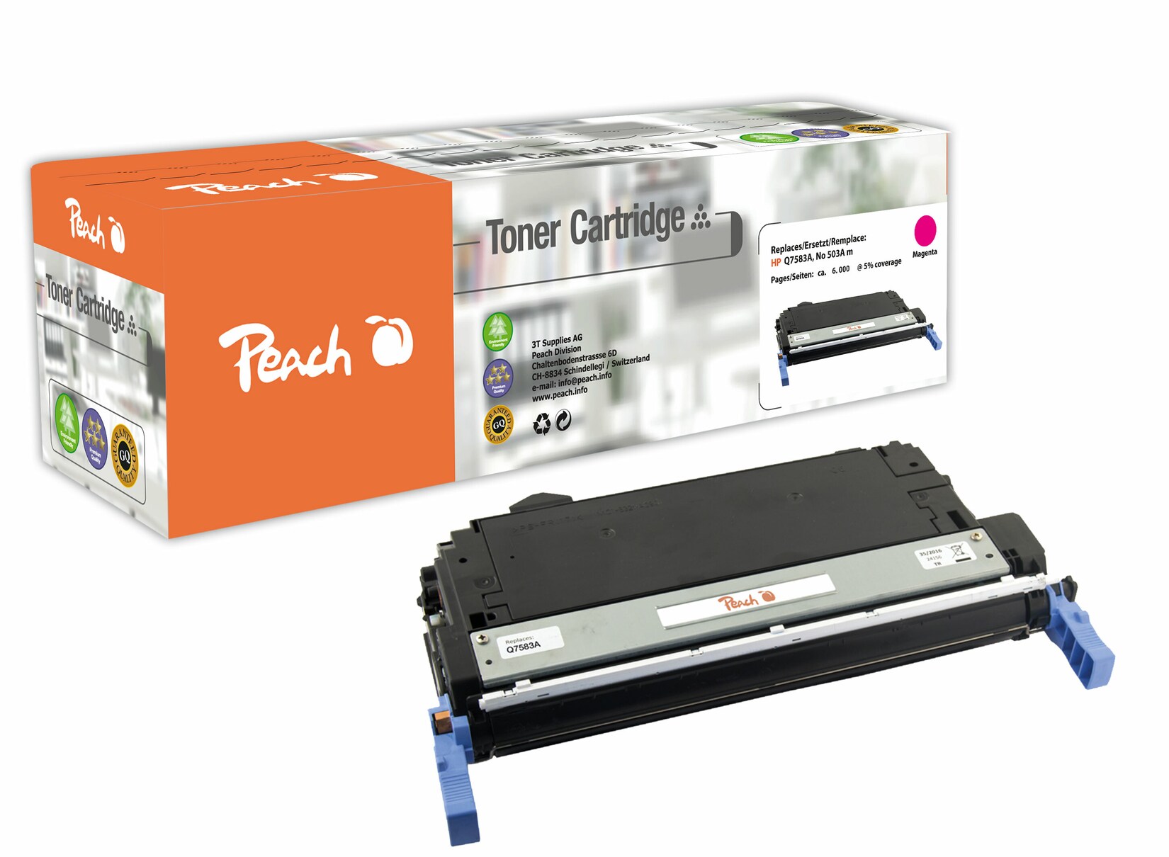 Peach HP 503 AM Toner ma ersetzt HP No. 503A M, Q7583A für z.B. HP Color LaserJet 3800, HP Color LaserJet 3800 DN, HP Color LaserJet 3800 DTN (wiederaufbereitet)