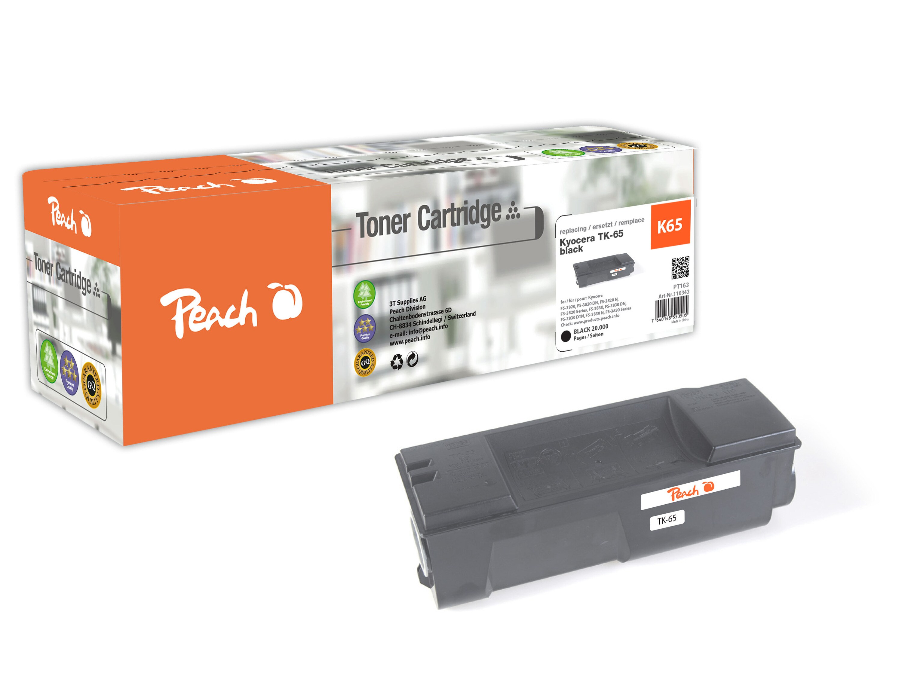 Peach K65  Toner bk ersetzt Kyocera TK-65 f&uuml;r z.B. Kyocera FS -3820, Kyocera FS -3820 DN, Kyocera FS -3820 N, Kyocera FS -3830 (wiederaufbereitet) - Bild 1