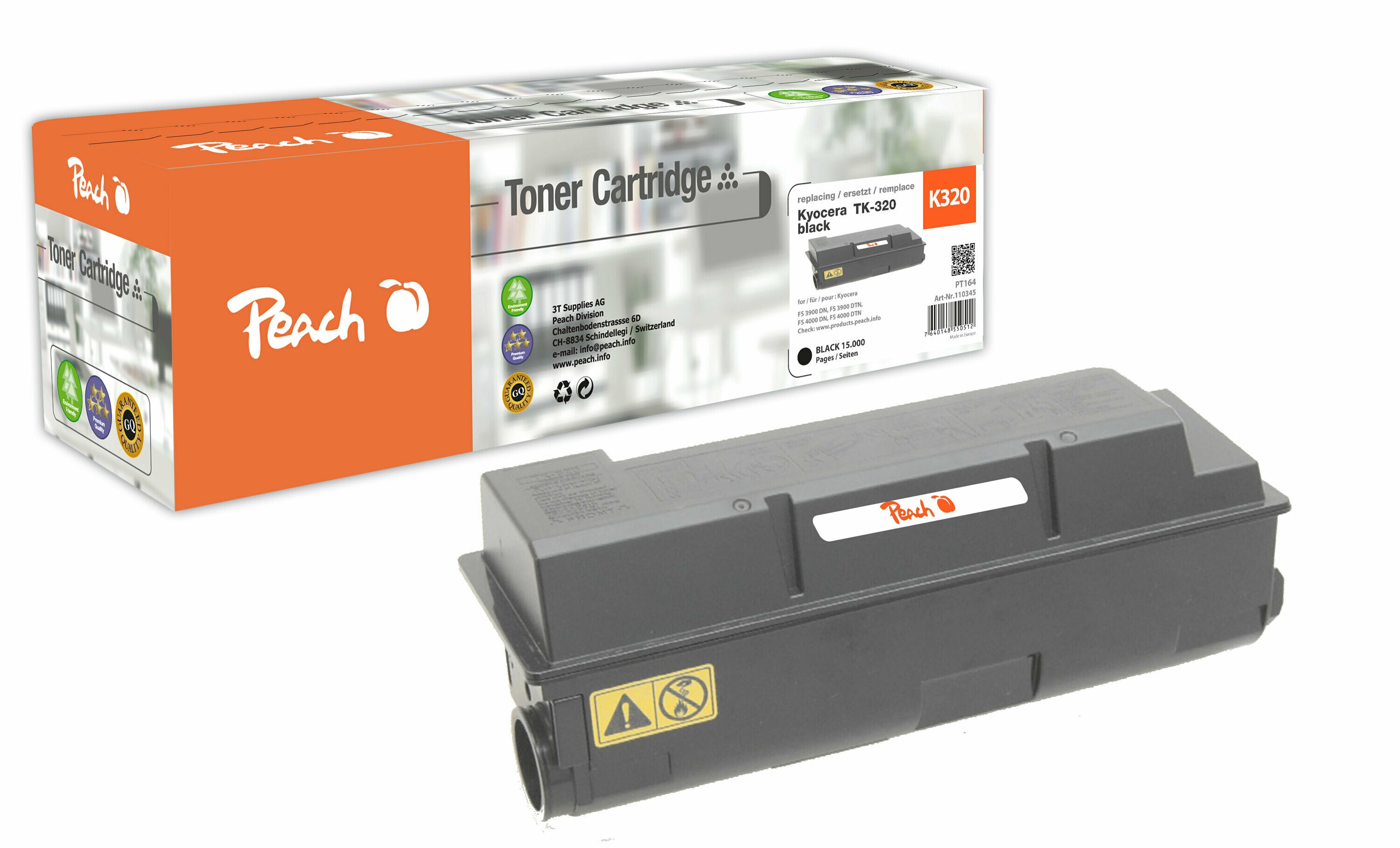 Peach K320  Toner bk ersetzt Kyocera TK-320 f&uuml;r z.B. Kyocera FS -3900 DN, Kyocera FS -3900 DTN, Kyocera FS -4000 DN, Kyocera FS -4000 DTN (wiederaufbereitet) - Bild 1