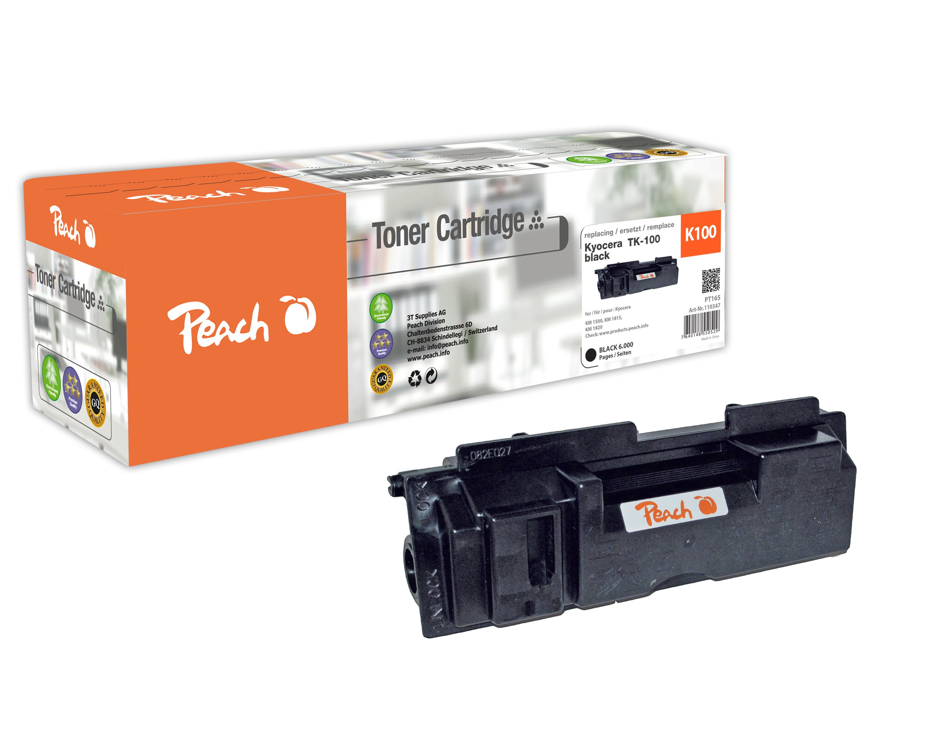 Peach K100  Toner bk ersetzt Kyocera TK-100 f&uuml;r z.B. Kyocera KM 1500, Kyocera KM 1815, Kyocera KM 1820 (wiederaufbereitet) - Bild 1