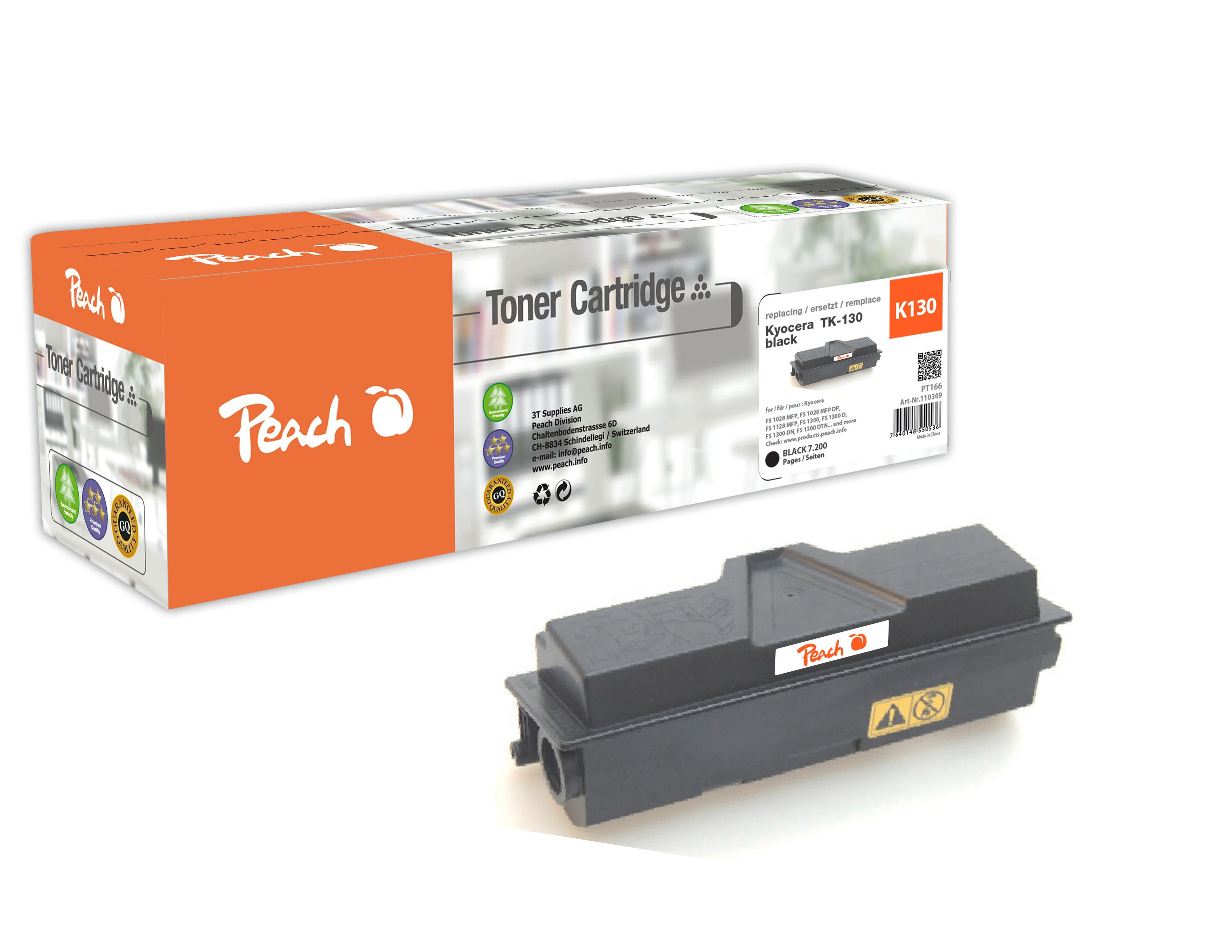 Peach K130  Toner bk ersetzt Kyocera TK-130 f&uuml;r z.B. Kyocera FS -1028 MFP, Kyocera FS -1128 MFP, Kyocera FS -1300, Kyocera FS -1300 Arztdrucker (wiederaufbereitet) - Bild 1