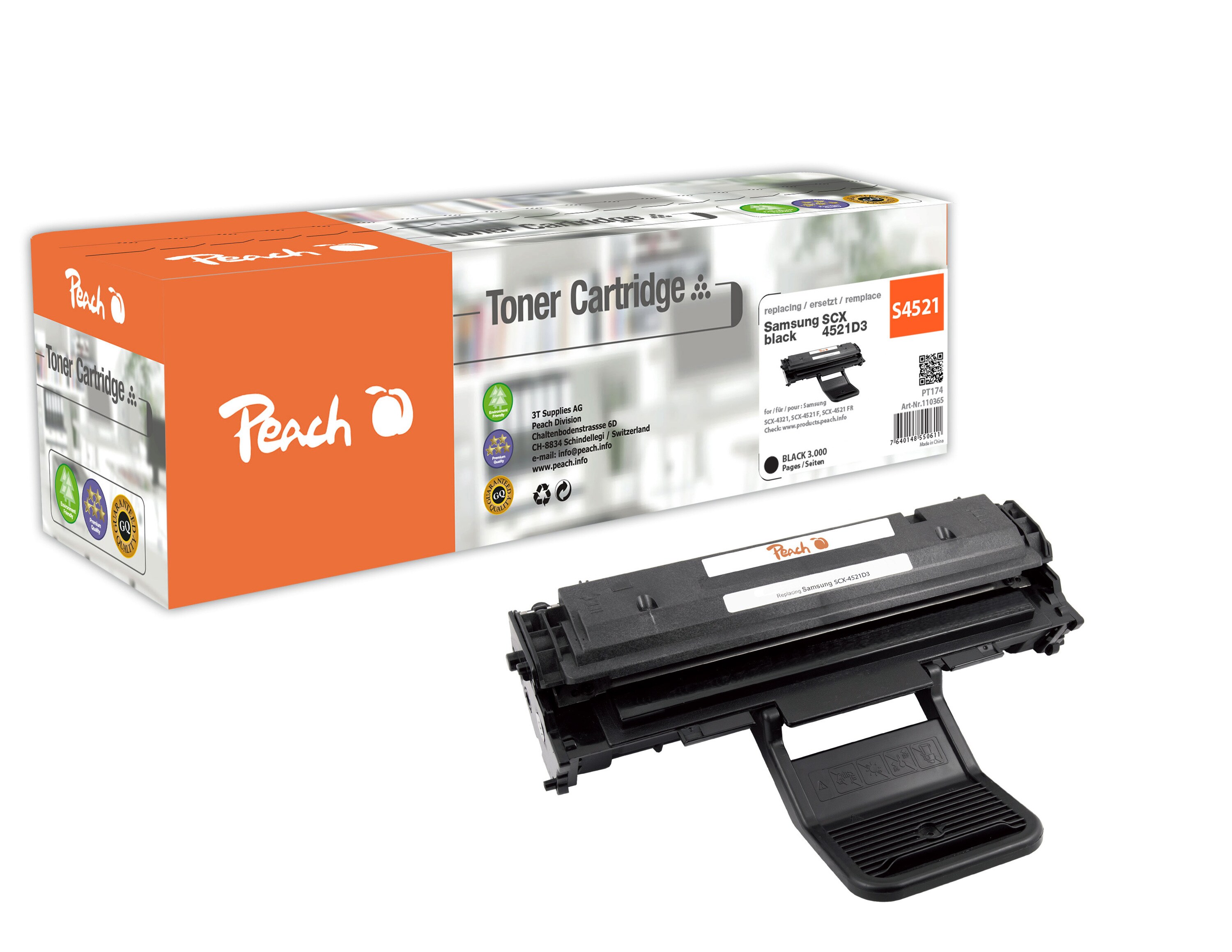 Peach S4521  Toner bk ersetzt Samsung SCX-4521D3/ELS f&uuml;r z.B. Samsung SCX -4321, Samsung SCX -4521 F, Samsung SCX -4521 FR (wiederaufbereitet) - Bild 1