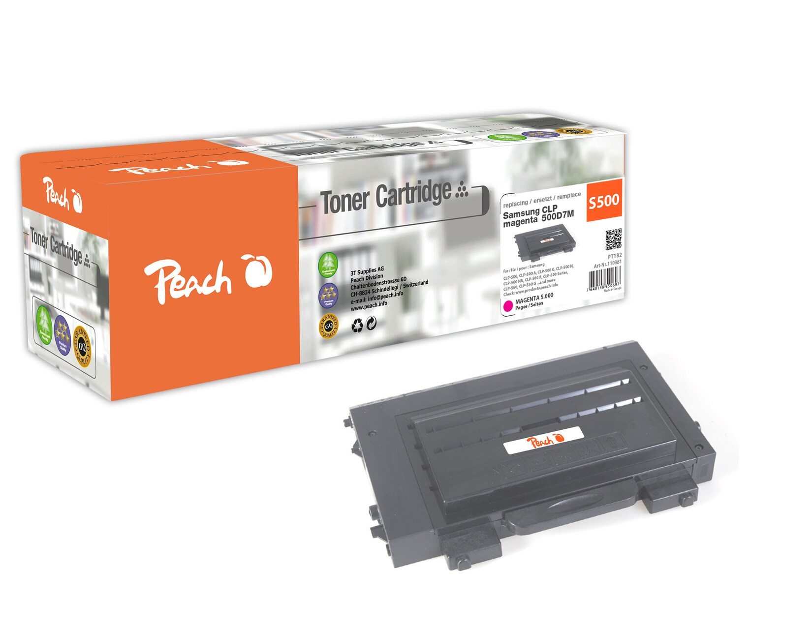 Peach S500 Toner ma ersetzt Samsung CLP-500D5M/ELS für z.B. Samsung CLP -500, Samsung CLP -500 A, Samsung CLP -500 G, Samsung CLP -500 N (wiederaufbereitet)