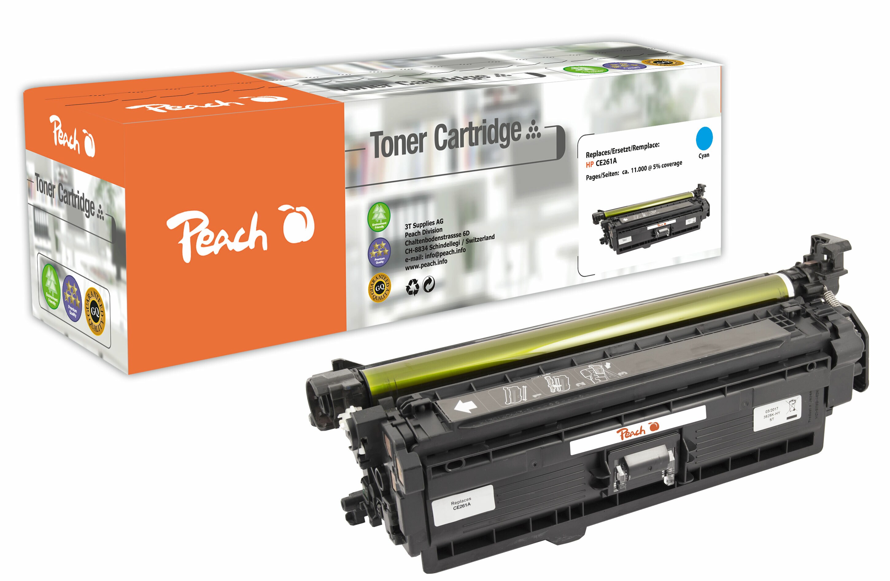 Peach HP 648 AC Toner cy ersetzt HP No. 648A C, CE261A f&uuml;r z.B. HP Color LaserJet Enterprise CP 4525, HP Color LaserJet CP 4500 (wiederaufbereitet) - Bild 1