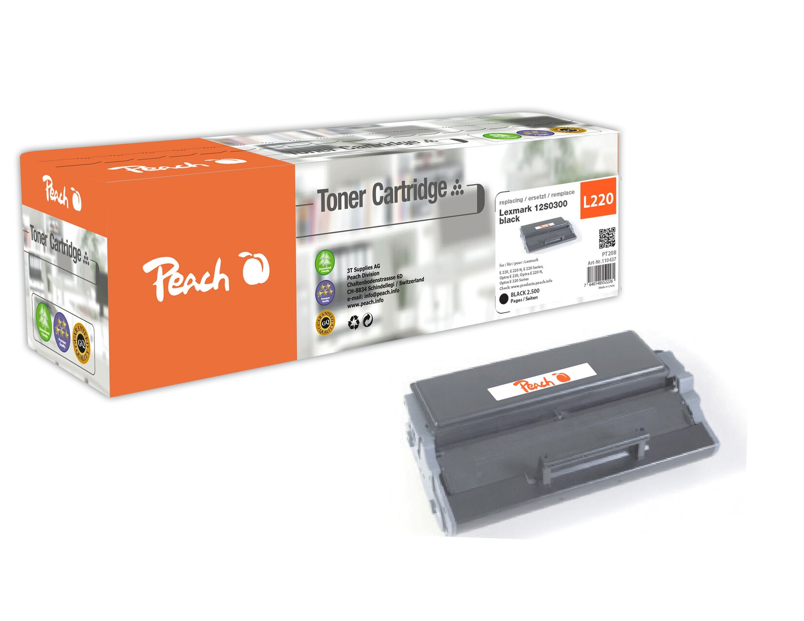 Peach L220 Toner bk ersetzt Lexmark 12S0300 für z.B. Lexmark E 220, Lexmark E 220 N, Lexmark Optra E 220, Lexmark Optra E 220 N (wiederaufbereitet)