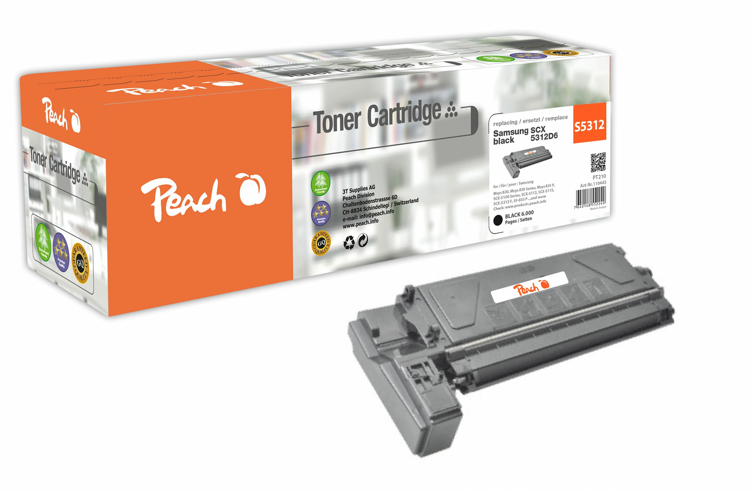 Peach S5312 BK Toner bk ersetzt Samsung No. 5312BK, SCX-5312D6/ELS f&uuml;r z.B. Samsung Msys 830, Samsung Msys 835 P, Samsung SCX -5100 (wiederaufbereitet) - Bild 1