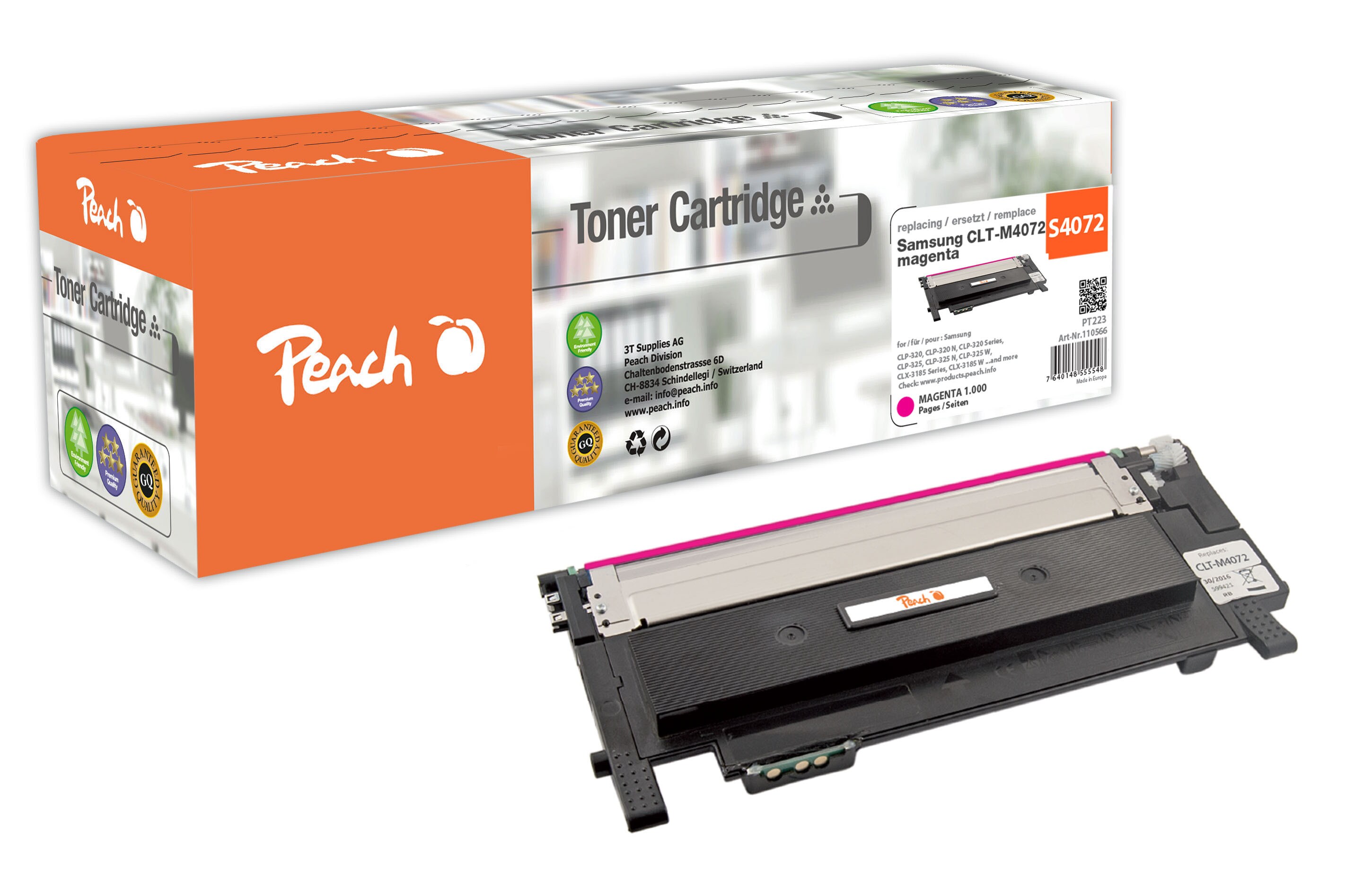 Peach S4072  Toner ma ersetzt Samsung CLT-M4072S/ELS, SU262A f&uuml;r z.B. Samsung CLP -320, Samsung CLP -320 N, Samsung CLP -325, Samsung CLP -325 N (wiederaufbereitet) - Bild 1