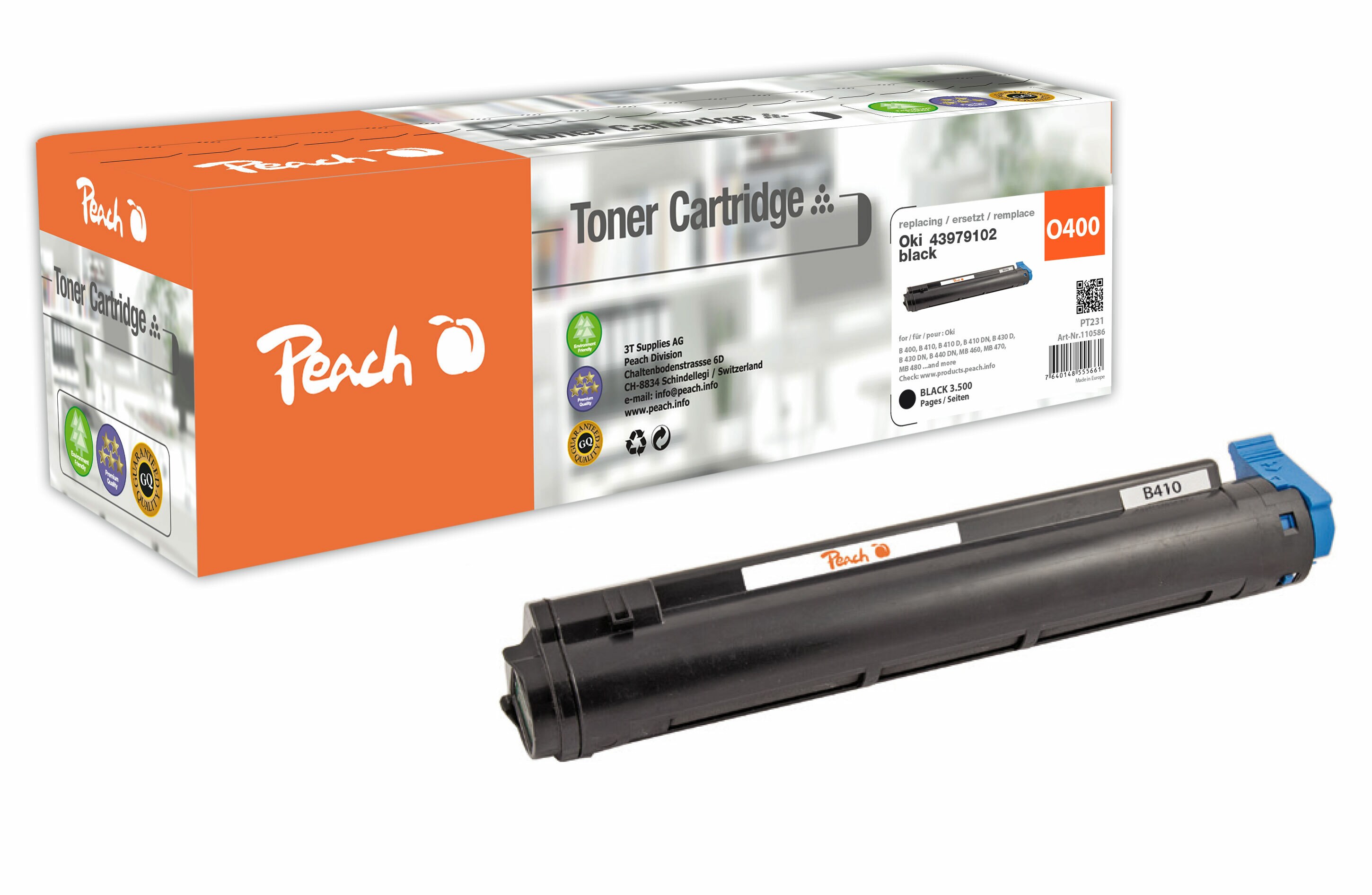 Peach O4397  Toner bk ersetzt OKI 43979102 f&uuml;r z.B. OKI B 400, OKI B 410, OKI B 410 D, OKI B 410 DN, OKI B 420 DN, OKI B 430 D, OKI B 430 DN (wiederaufbereitet) - Bild 1