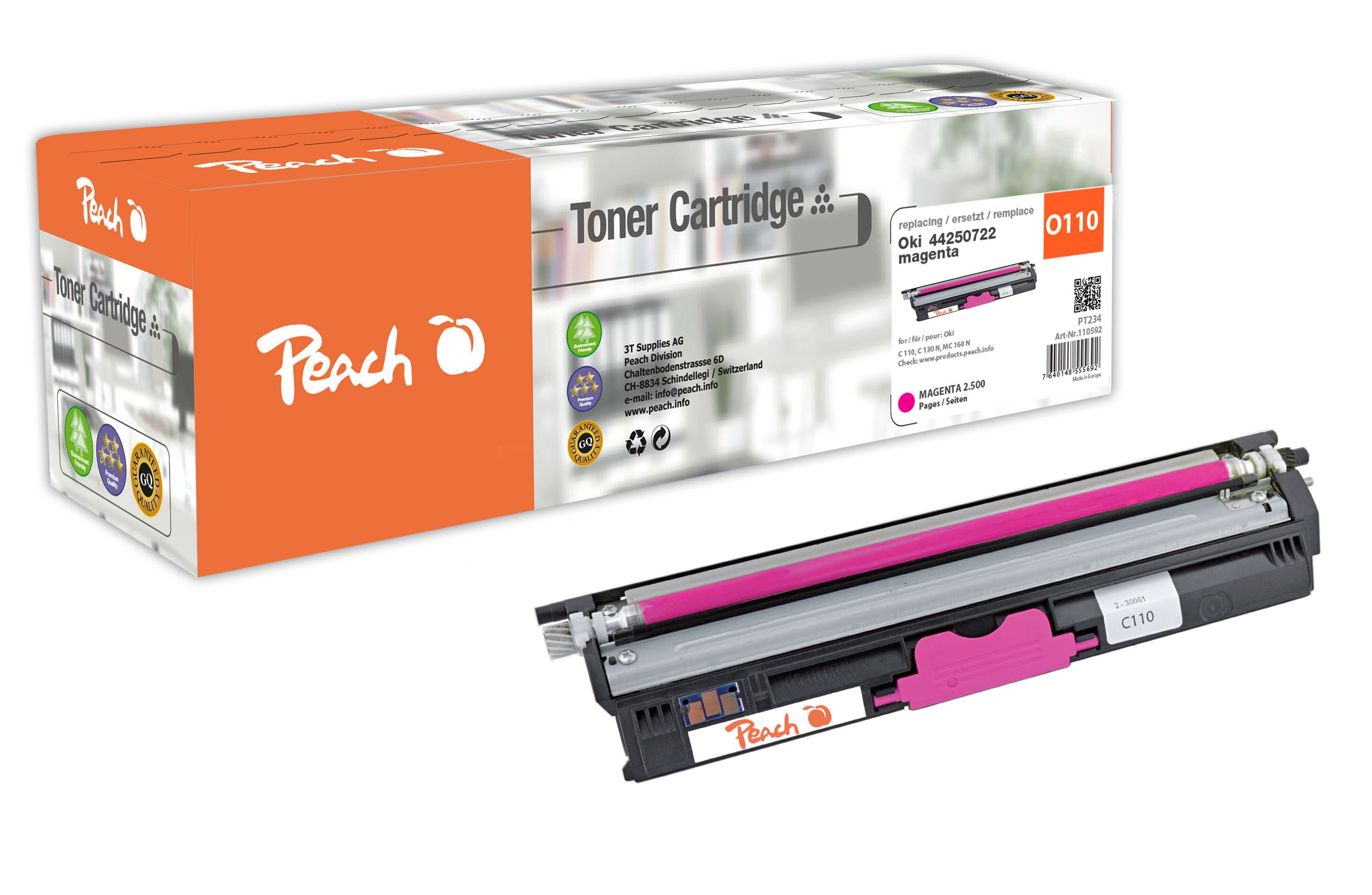 Peach O4425  Toner XL ma ersetzt OKI 44250722 f&uuml;r z.B. OKI C 110, OKI C 130 N, OKI MC 160 N (wiederaufbereitet) - Bild 1