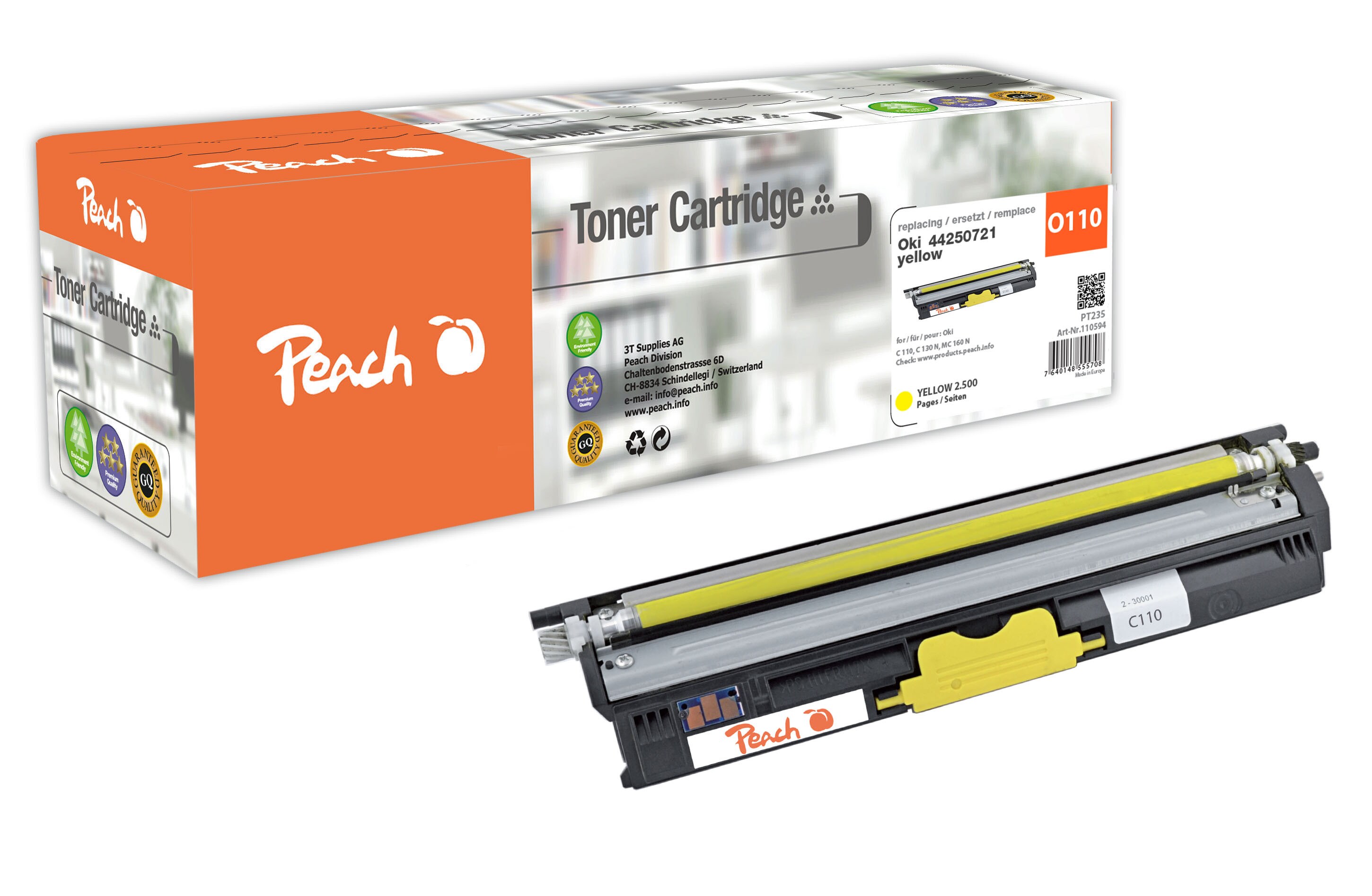 Peach O4425  Toner XL ye ersetzt OKI 44250721 f&uuml;r z.B. OKI C 110, OKI C 130 N, OKI MC 160 N (wiederaufbereitet) - Bild 1