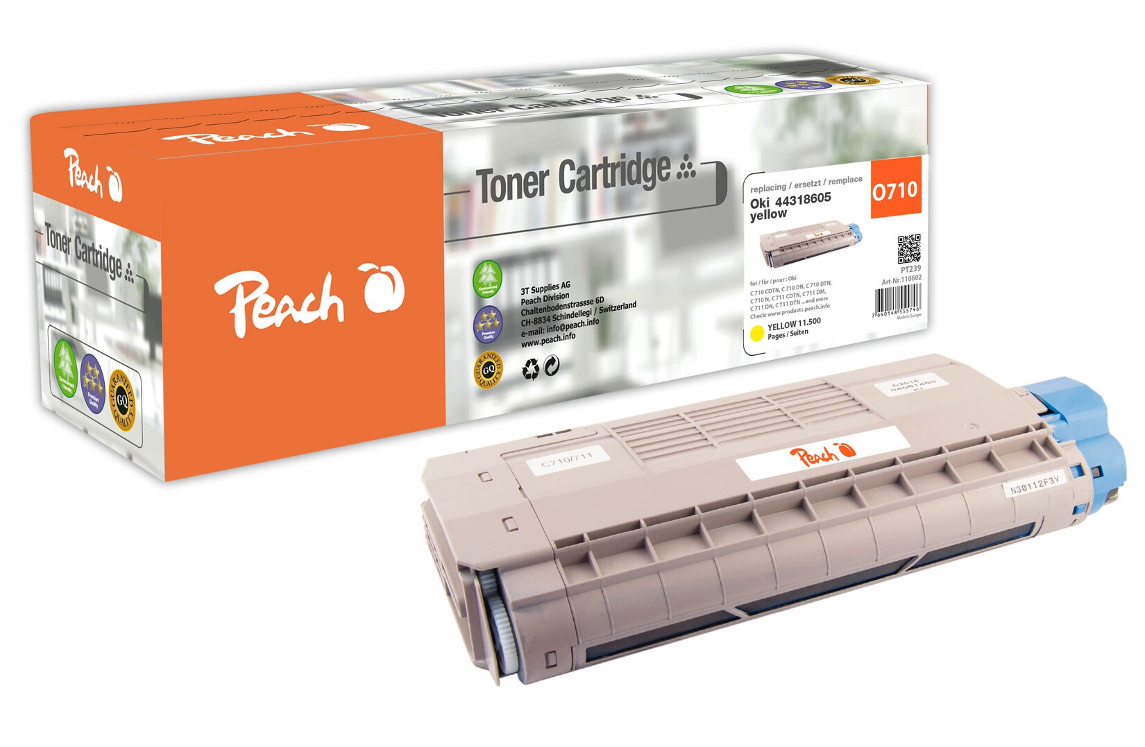Peach O4431/28/34/4391 Toner ye ersetzt OKI 44318605 für z.B. OKI C 710 CDTN, OKI C 710 DN, OKI C 710 DTN, OKI C 710 N, OKI C 711 CDTN (wiederaufbereitet)