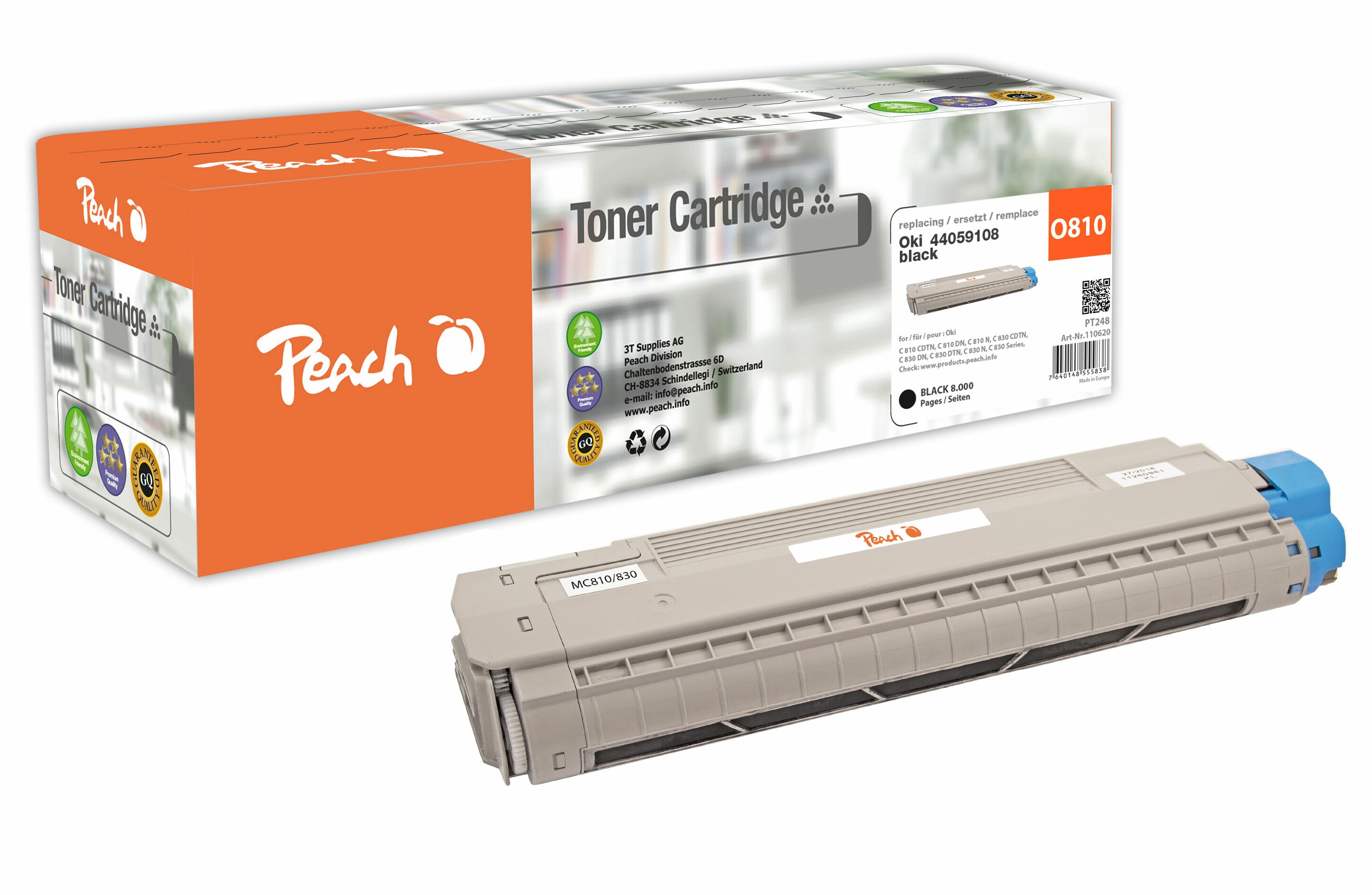 Peach O440591  Toner bk ersetzt OKI 44059108 f&uuml;r z.B. OKI C 810 CDTN, OKI C 810 DN, OKI C 810 N, OKI C 830 CDTN, OKI C 830 DN, OKI C 830 DTN (wiederaufbereitet) - Bild 1