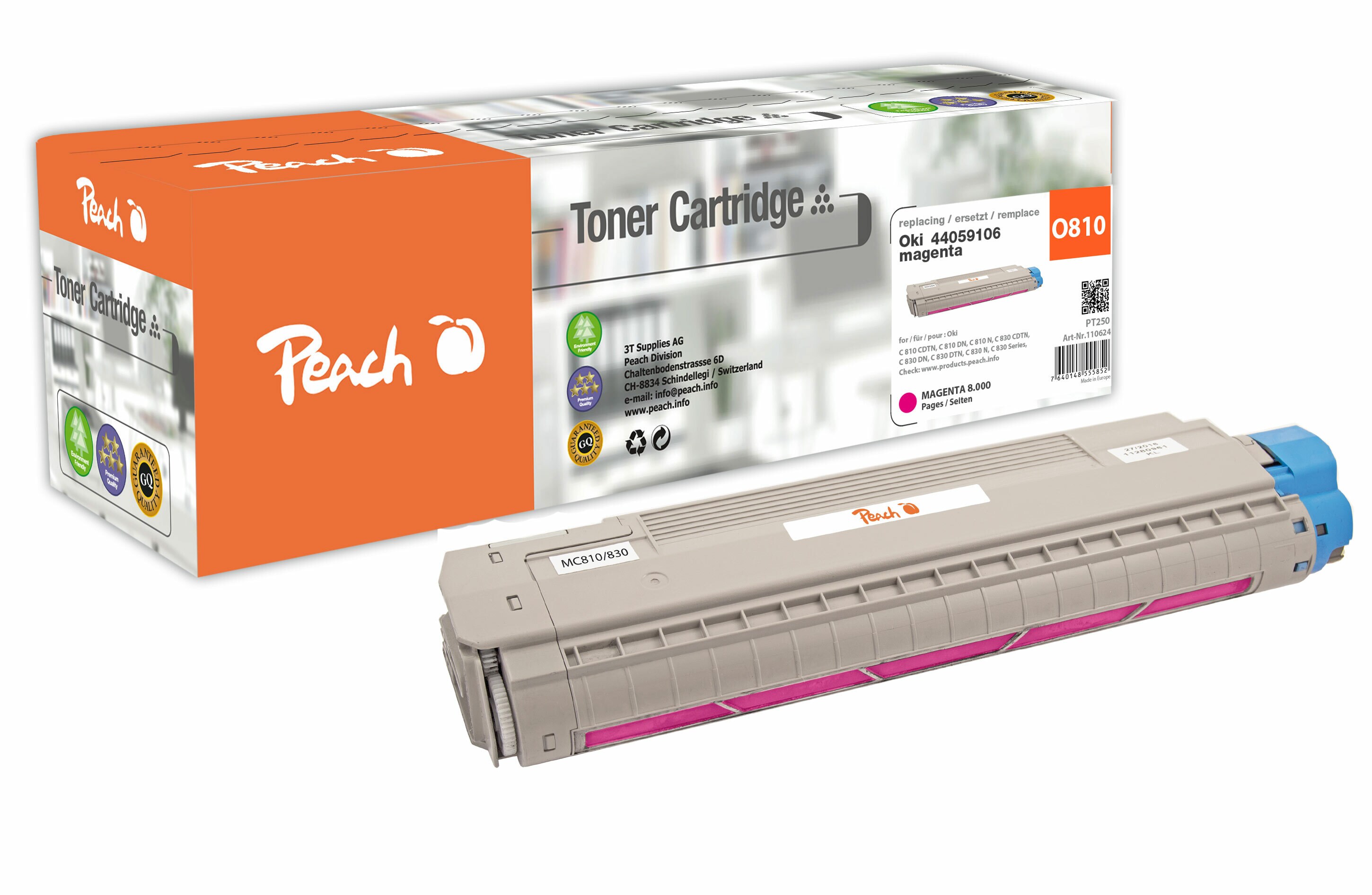 Peach O440591  Toner ma ersetzt OKI 44059106 f&uuml;r z.B. OKI C 810 CDTN, OKI C 810 DN, OKI C 810 N, OKI C 830 CDTN, OKI C 830 DN, OKI C 830 DTN (wiederaufbereitet) - Bild 1