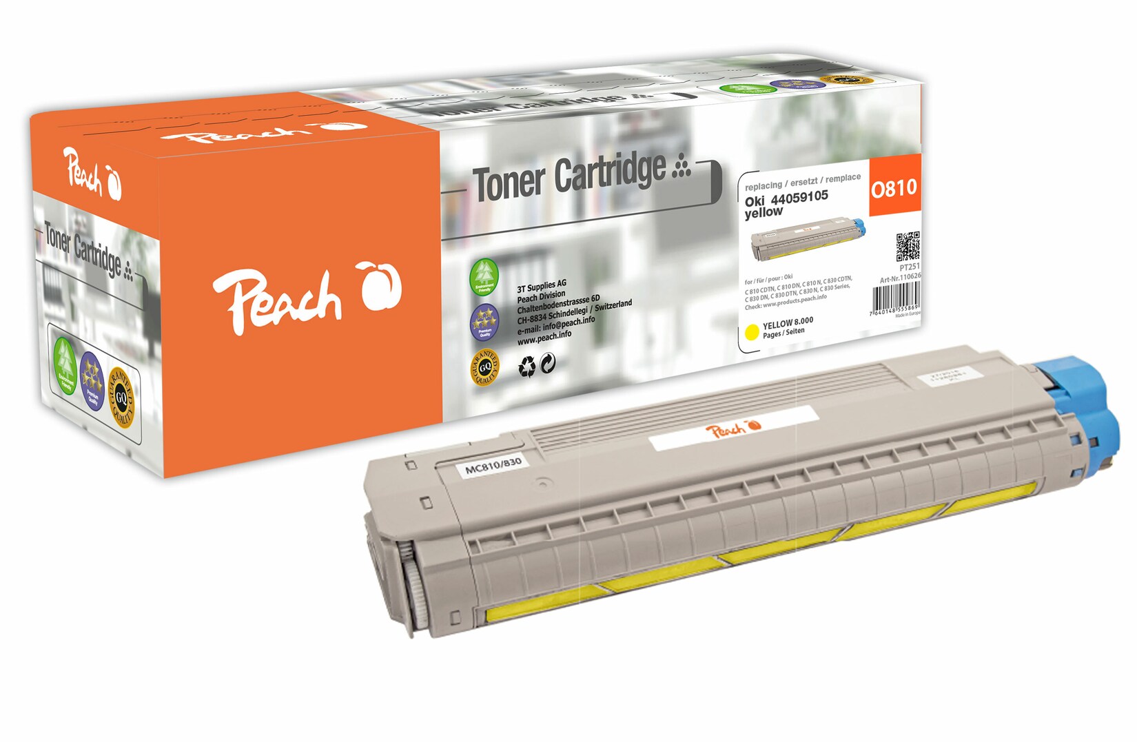 Peach O440591 Toner ye ersetzt OKI 44059105 für z.B. OKI C 810 CDTN, OKI C 810 DN, OKI C 810 N, OKI C 830 CDTN, OKI C 830 DN, OKI C 830 DTN (wiederaufbereitet)