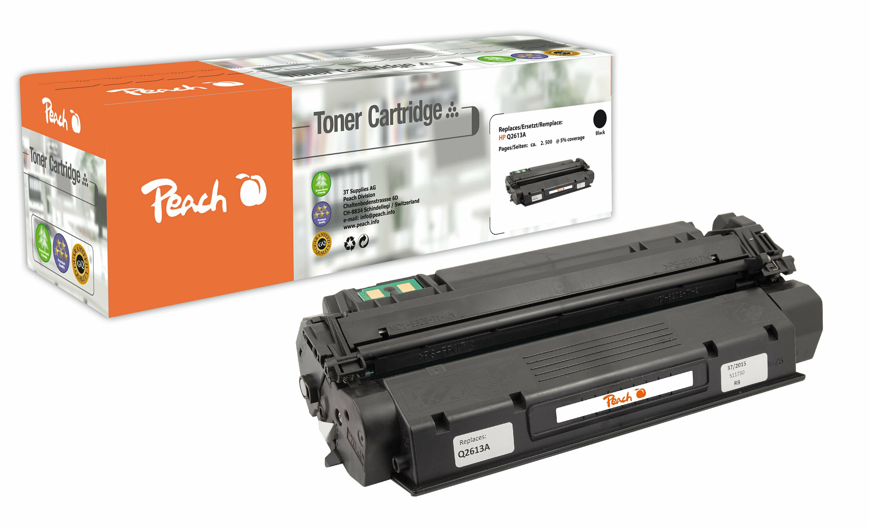 Peach HP 13 ABK Toner bk ersetzt HP No. 13A BK, Q2613A f&uuml;r z.B. HP LaserJet 1300, HP LaserJet 1300 N, HP LaserJet 1300 T, HP LaserJet 1300 XI (wiederaufbereitet) - Bild 1