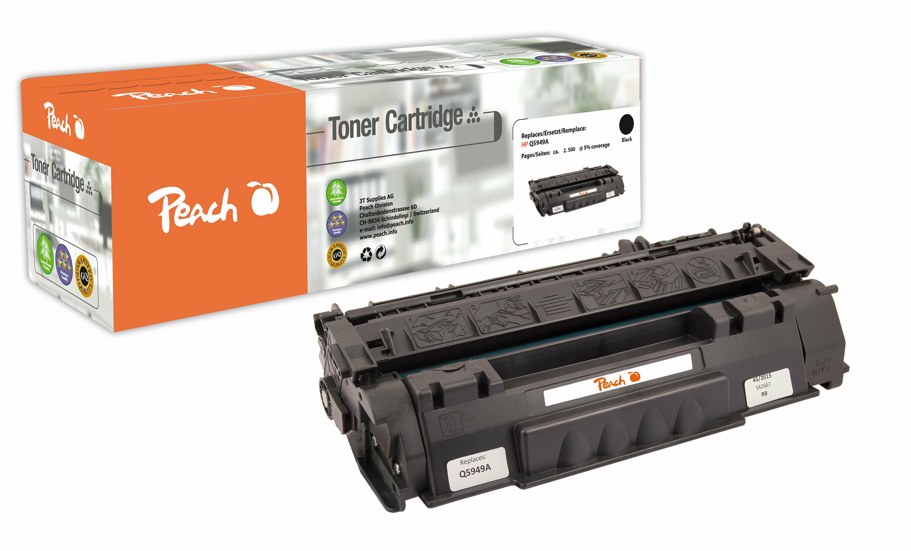 Peach HP 49 ABK Toner bk ersetzt Canon, HP No. 49A BK, CRG-708, Q5949A f&uuml;r z.B. Canon ISensys LBP -3300, Canon ISensys LBP -3360, Canon LBP -3300 (wiederaufbereitet) - Bild 1