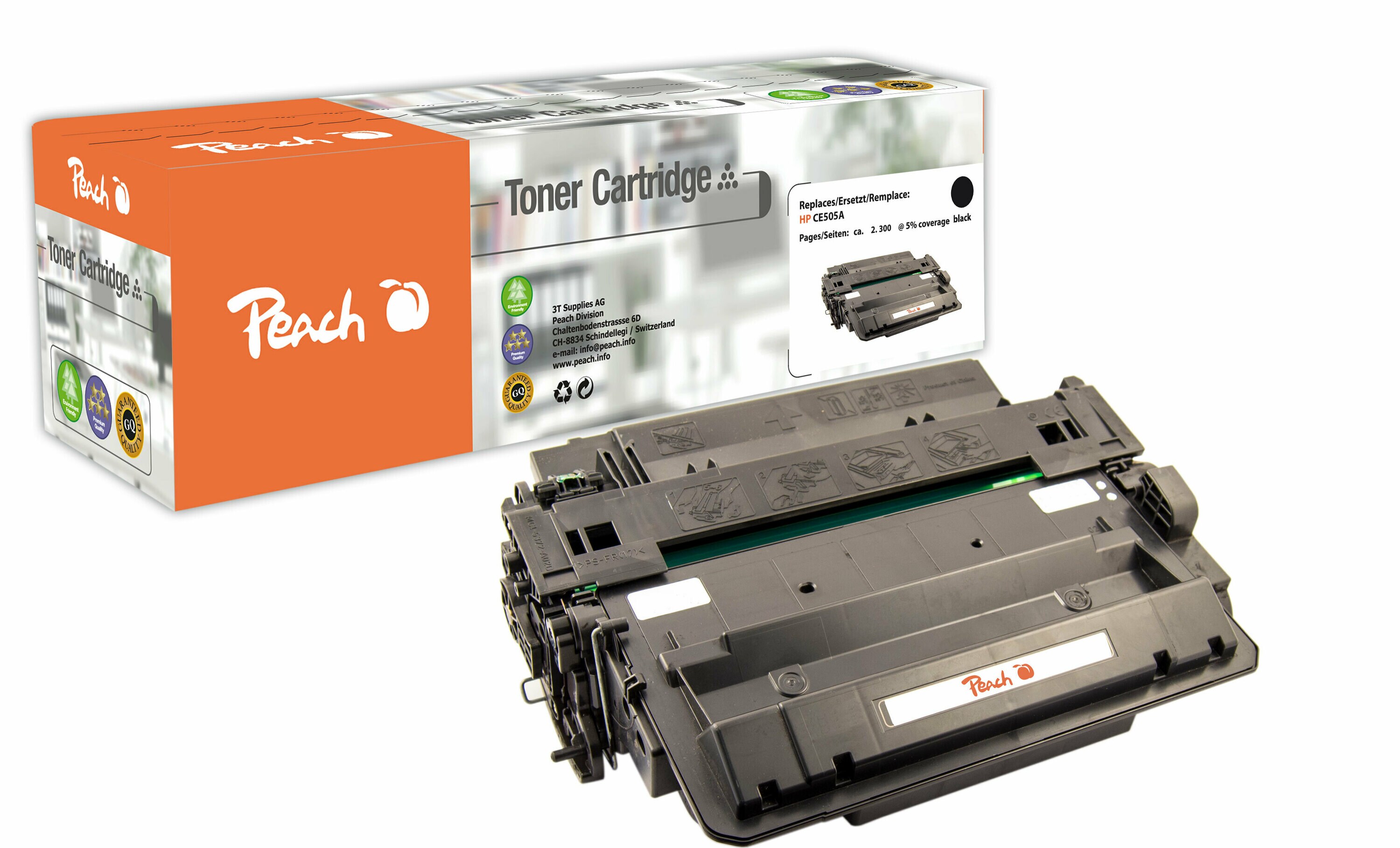 Peach HP 05 ABK Toner bk ersetzt HP No. 05A BK, CE505A f&uuml;r z.B. HP LaserJet P 2030, HP LaserJet P 2033, HP LaserJet P 2033 N, HP LaserJet P 2034 (wiederaufbereitet) - Bild 1