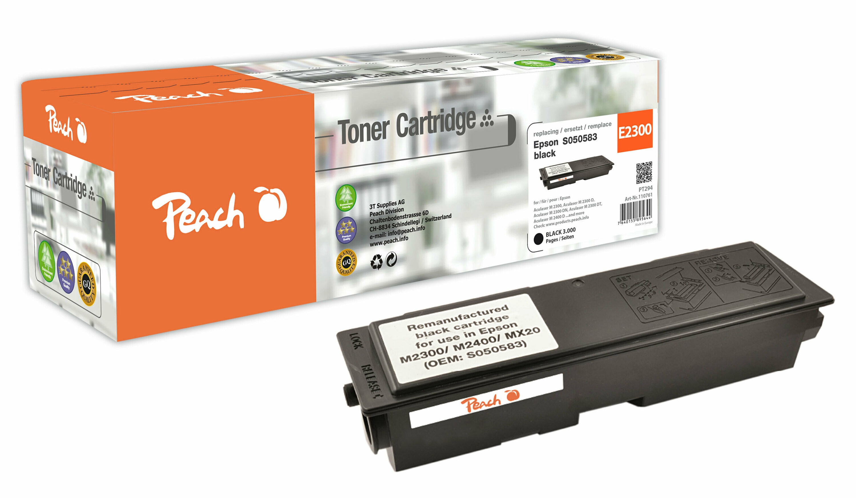 Peach E0583  Toner bk ersetzt Epson Nr. 0583, C13S050583 f&uuml;r z.B. Epson Aculaser M 2300, Epson Aculaser M 2300 D, Epson Aculaser M 2300 DN (wiederaufbereitet) - Bild 1