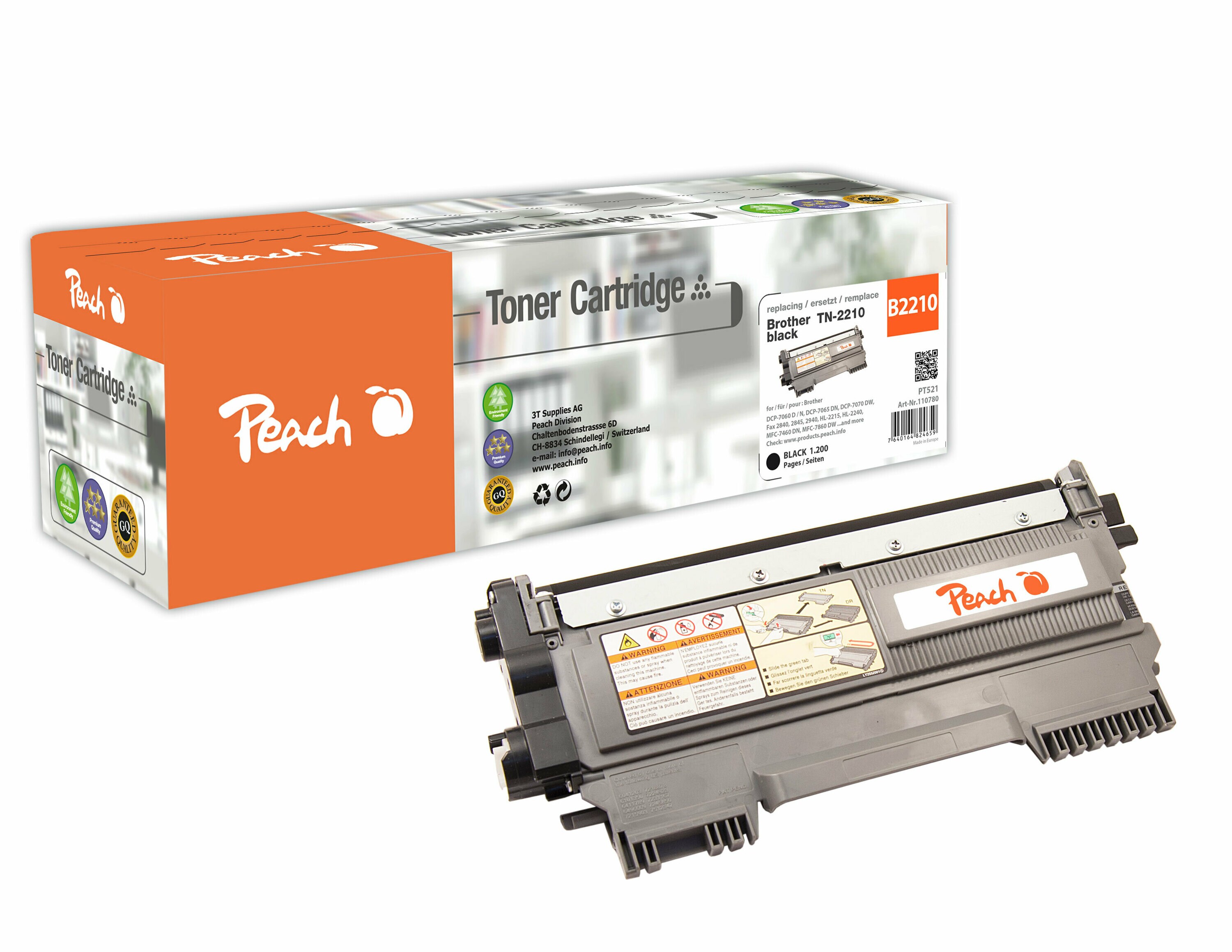 Peach B2210  Toner bk ersetzt Brother TN-2210 f&uuml;r z.B. Brother DCP -7060 D, Brother DCP -7060 N, Brother DCP -7065 DN, Brother DCP -7070 DW (wiederaufbereitet) - Bild 1