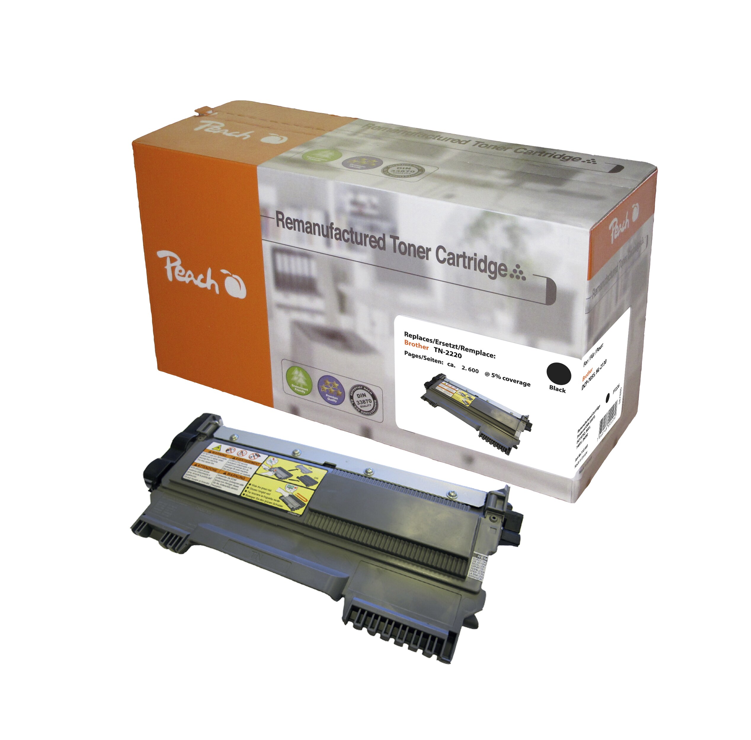Peach B2220  Toner XL bk ersetzt Brother TN-2220 f&uuml;r z.B. Brother DCP -7060 D, Brother DCP -7060 N, Brother DCP -7065 DN, Brother DCP -7070 DW (wiederaufbereitet) - Bild 1