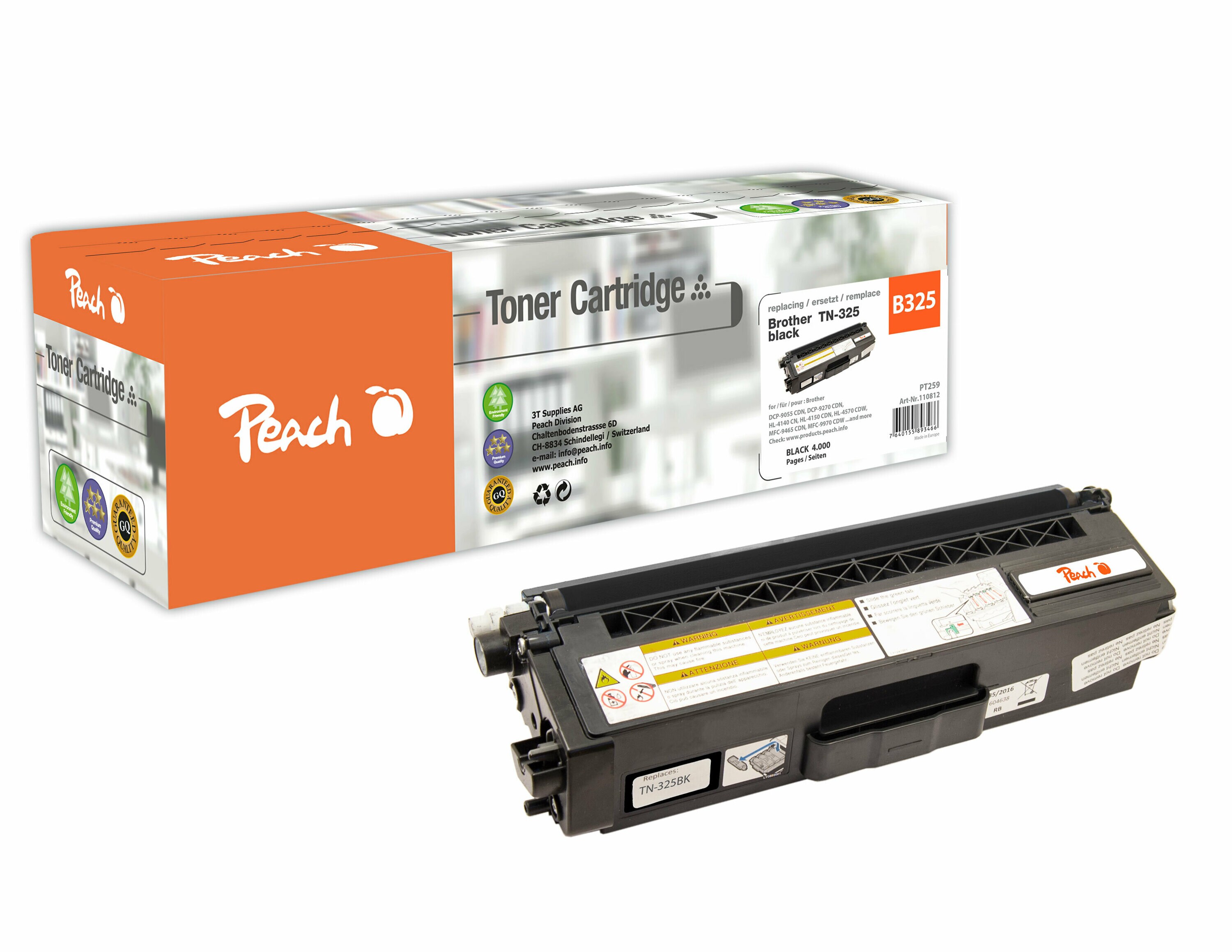 Peach B325 bk Toner XL bk ersetzt Brother TN-325bk f&uuml;r z.B. Brother DCP -9055 CDN, Brother DCP -9270 CDN, Brother HL -4100, Brother HL -4140 CN (wiederaufbereitet) - Bild 1