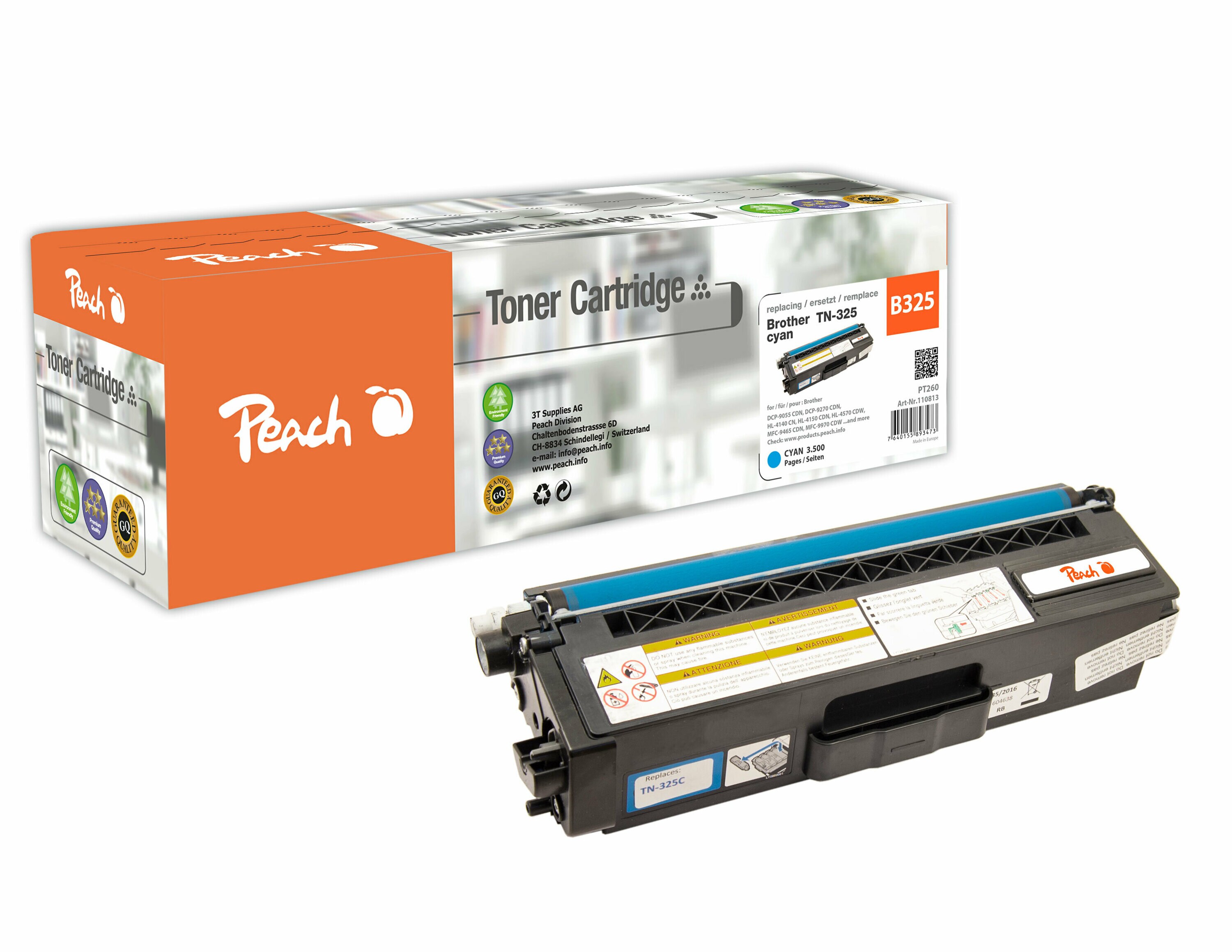 Peach B325 c Toner cy ersetzt Brother TN-325c f&uuml;r z.B. Brother DCP -9055 CDN, Brother DCP -9270 CDN, Brother HL -4100, Brother HL -4140 CN (wiederaufbereitet) - Bild 1