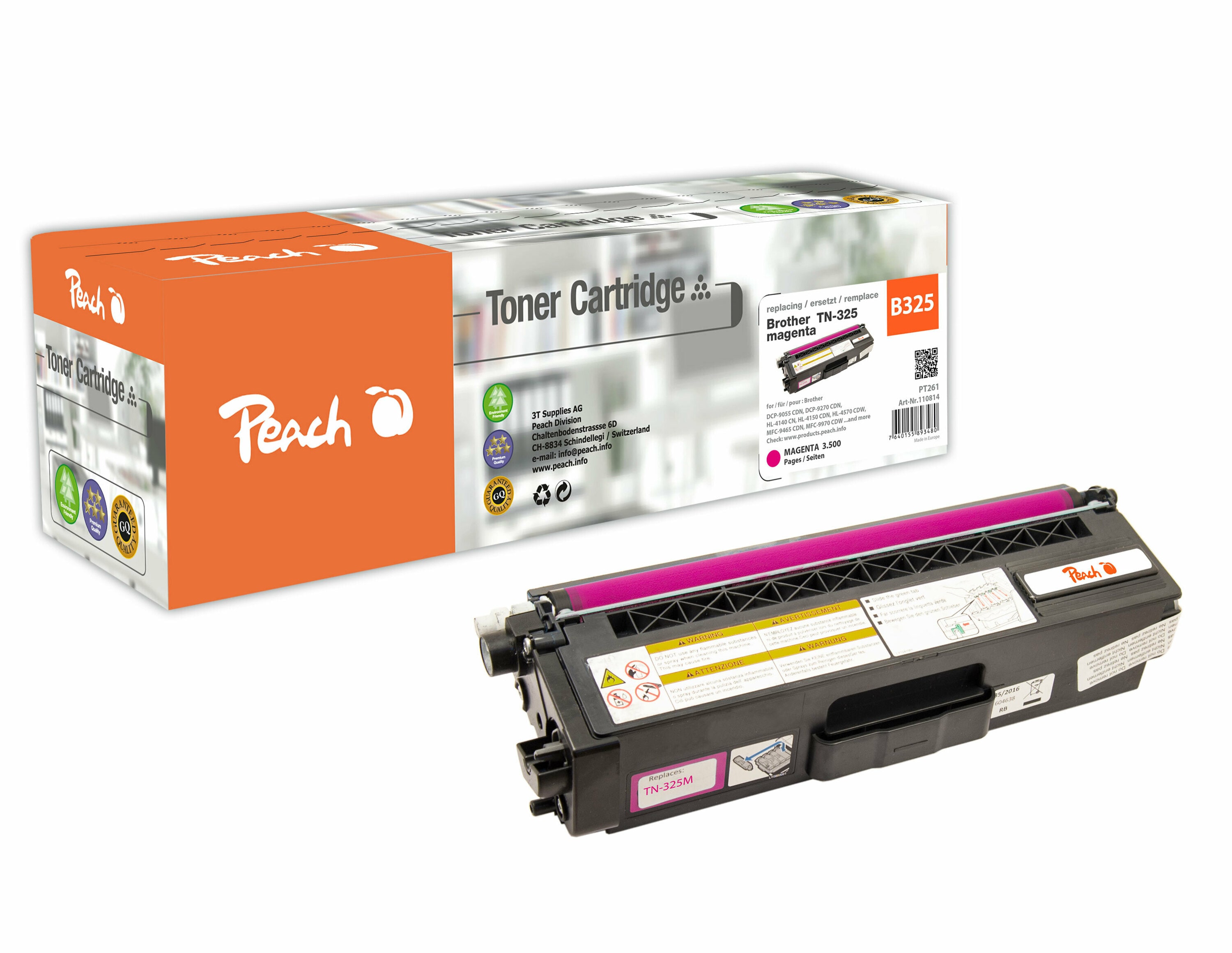 Peach B325 m Toner ma ersetzt Brother TN-325m f&uuml;r z.B. Brother DCP -9055 CDN, Brother DCP -9270 CDN, Brother HL -4100, Brother HL -4140 CN (wiederaufbereitet) - Bild 1